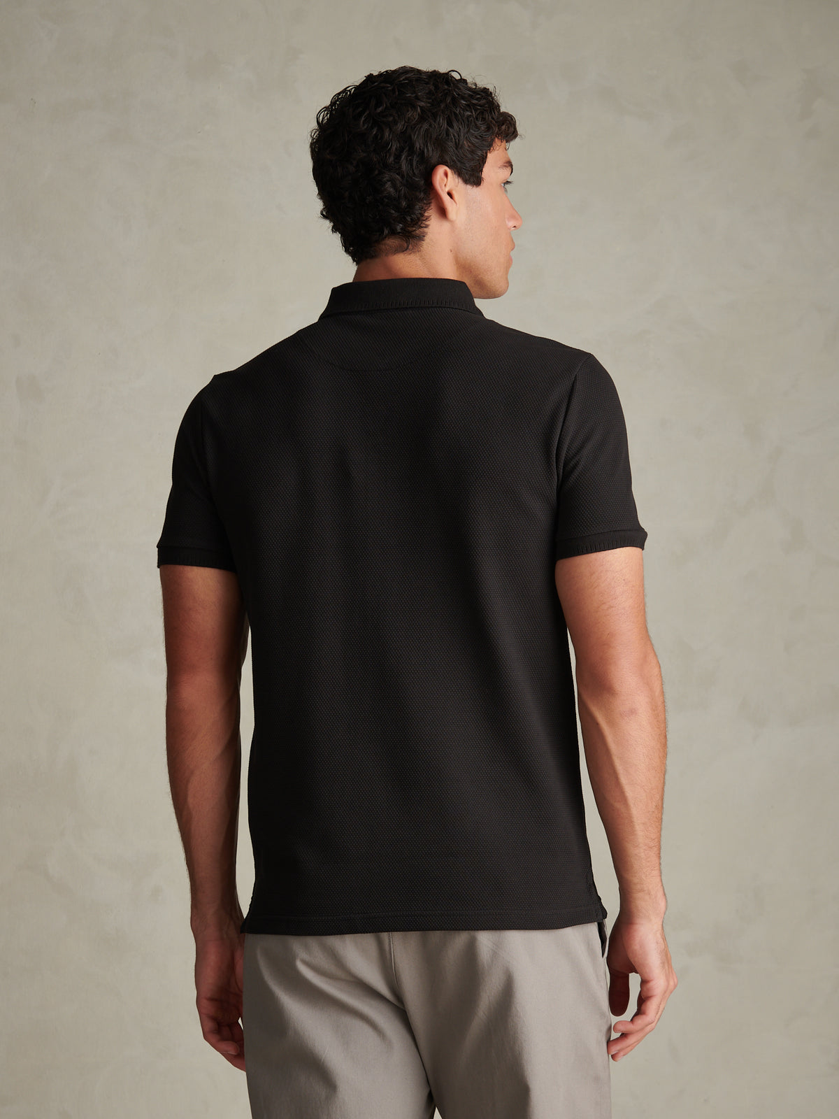 Mens Popcorn Texture Smart Zip Polo Shirt Black
