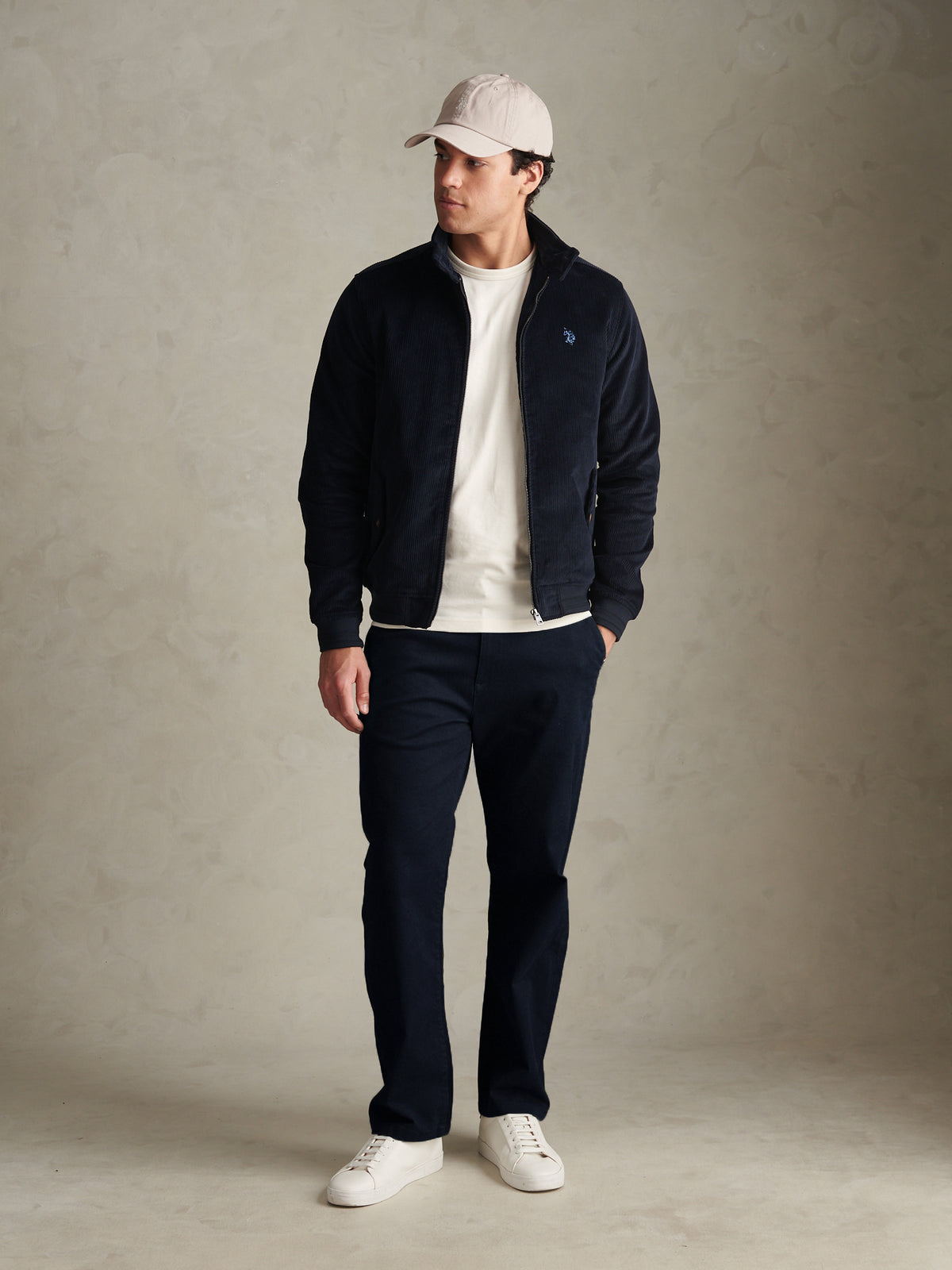 Mens Relaxed Fit Stretch Chinos Dark Sapphire Navy / Haute Red DHM