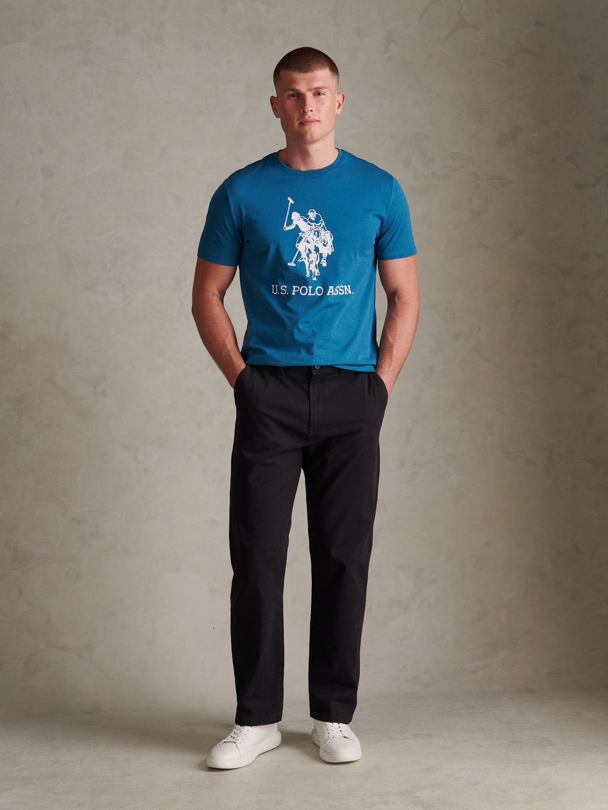 Mens Relaxed Fit Stretch Chinos Black Bright White DHM