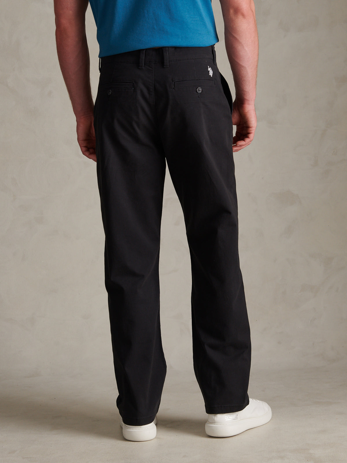 Mens Relaxed Fit Stretch Chinos Black Bright White DHM