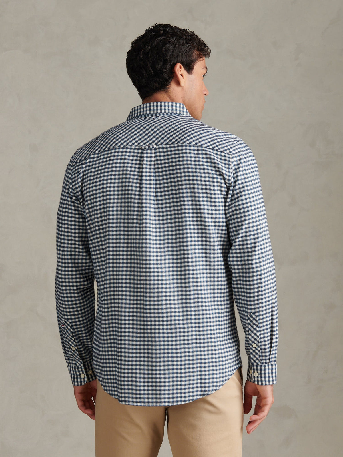 Mens Textured Weave Gingham Shirt Dark Sapphire Navy / Haute Red DHM