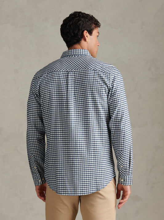 Mens Textured Weave Gingham Shirt Dark Sapphire Navy / Haute Red DHM