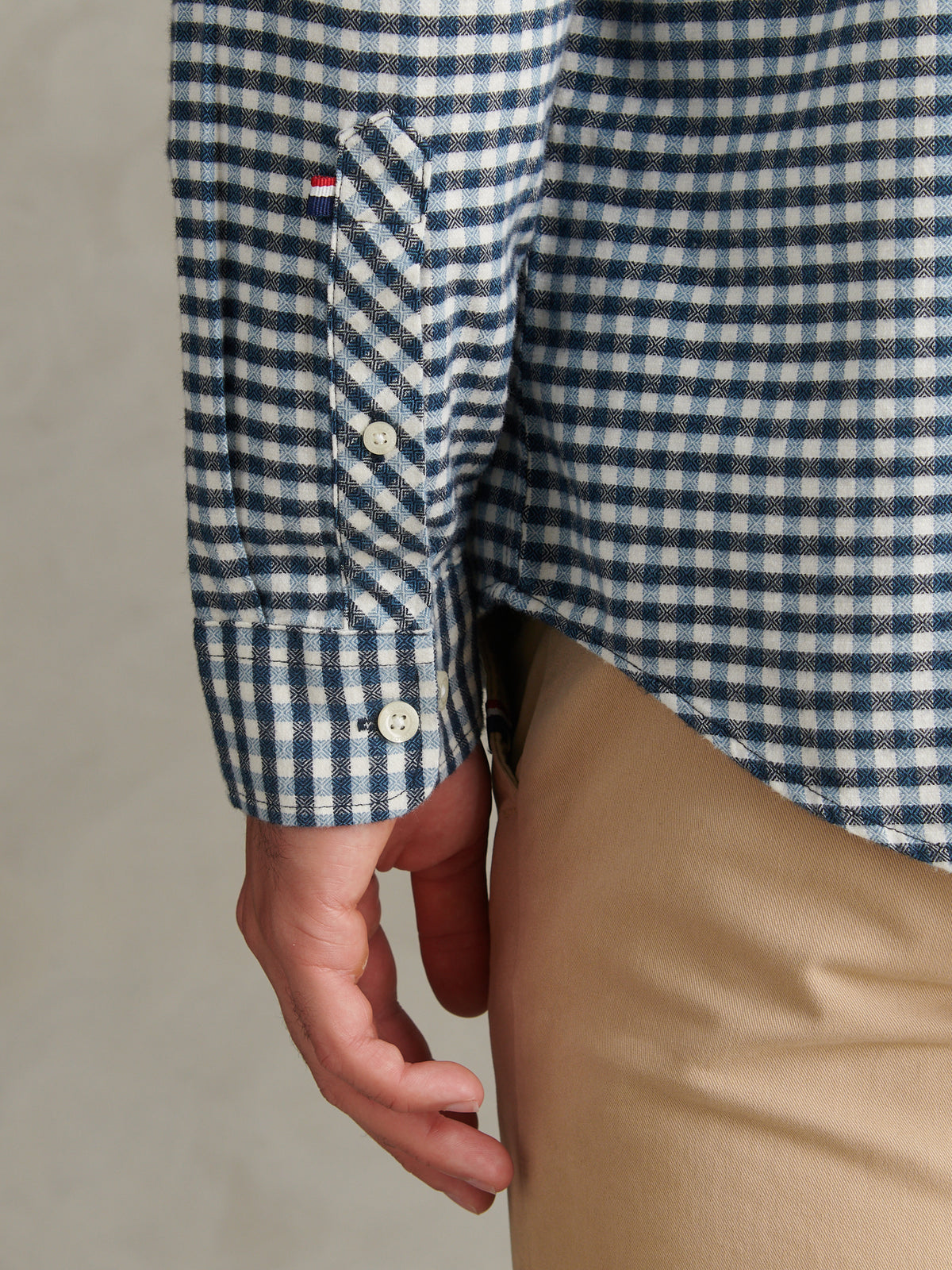 Mens Textured Weave Gingham Shirt Dark Sapphire Navy / Haute Red DHM