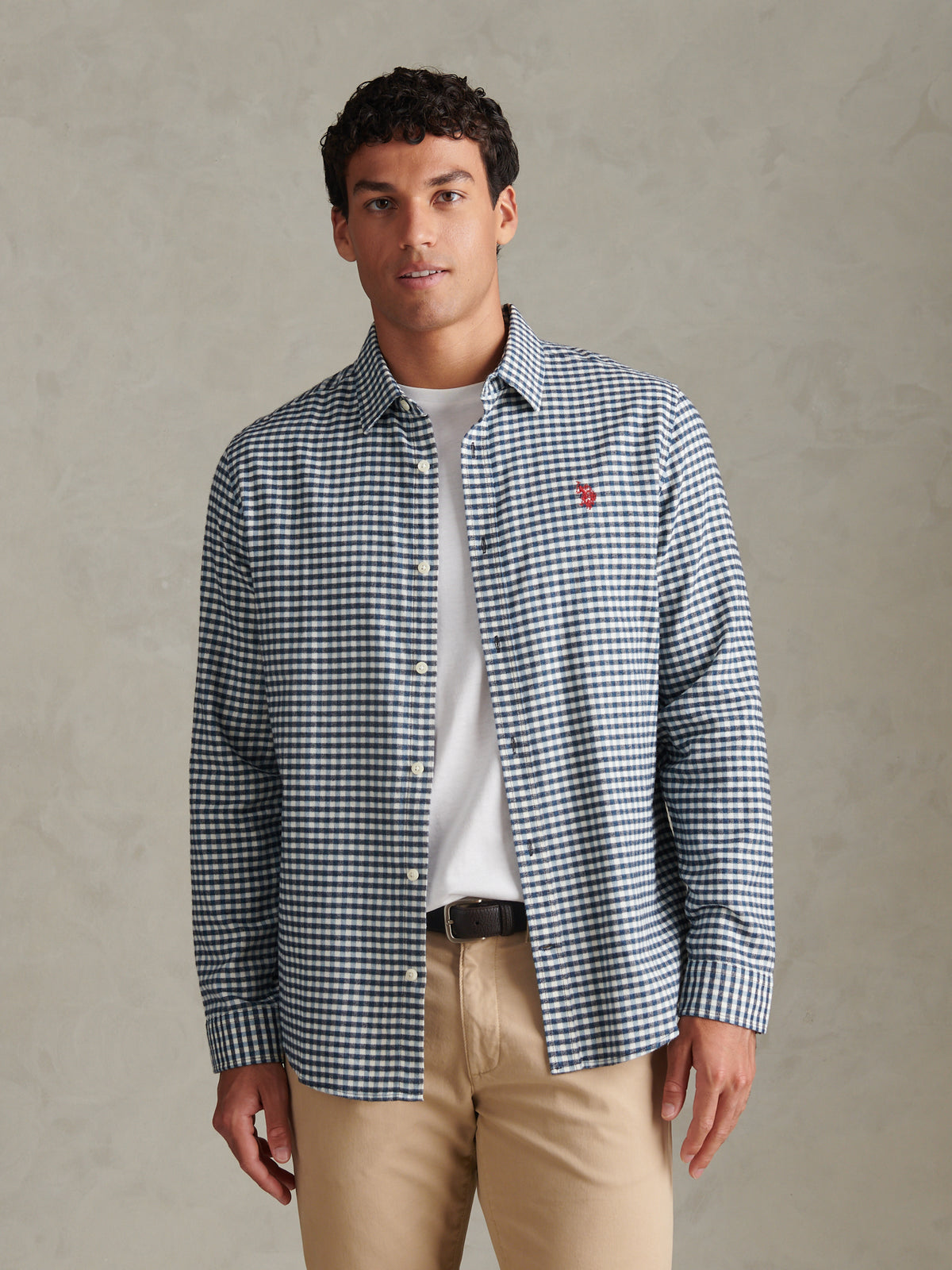 Mens Textured Weave Gingham Shirt Dark Sapphire Navy / Haute Red DHM
