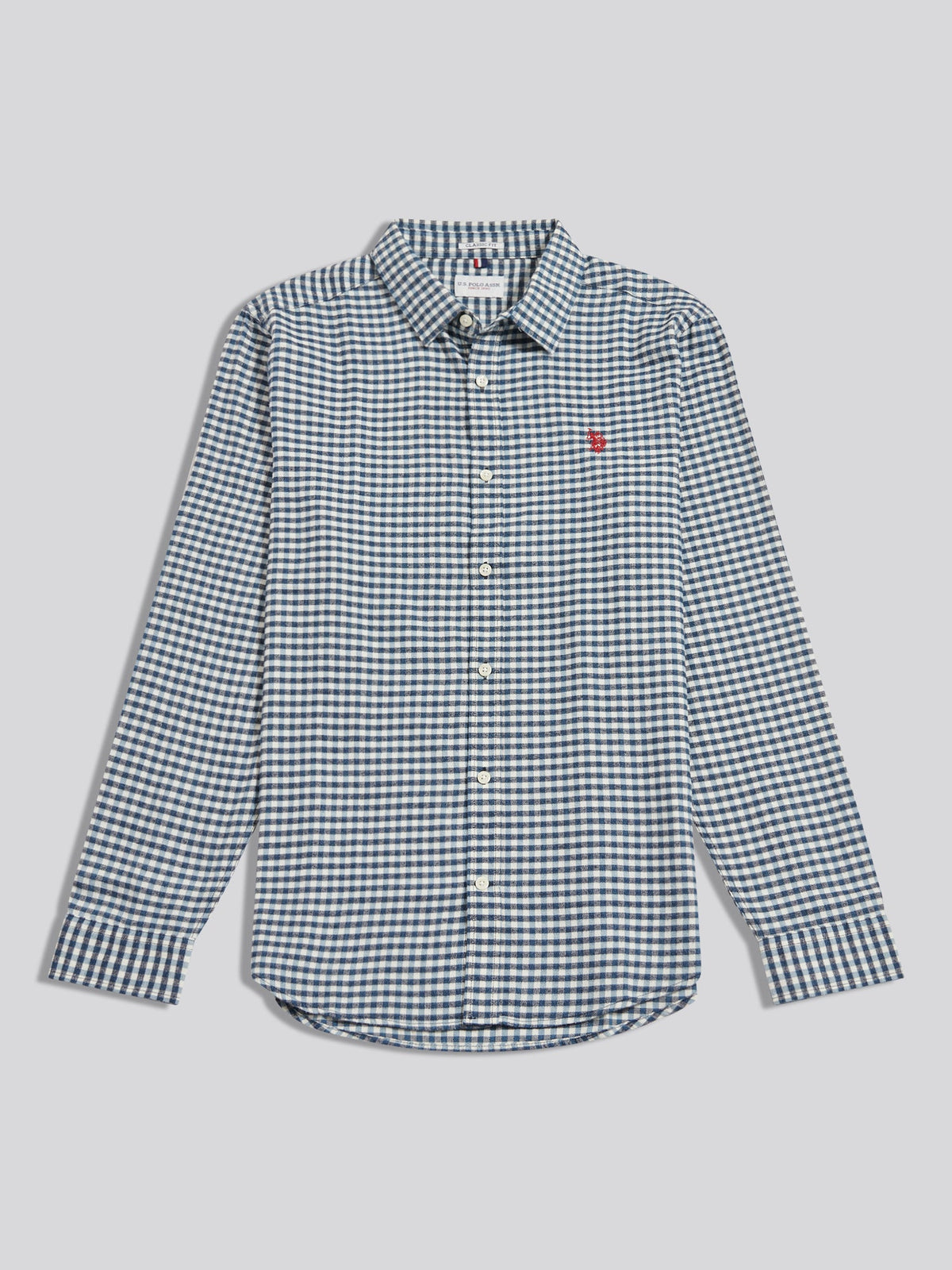 Mens Textured Weave Gingham Shirt Dark Sapphire Navy / Haute Red DHM