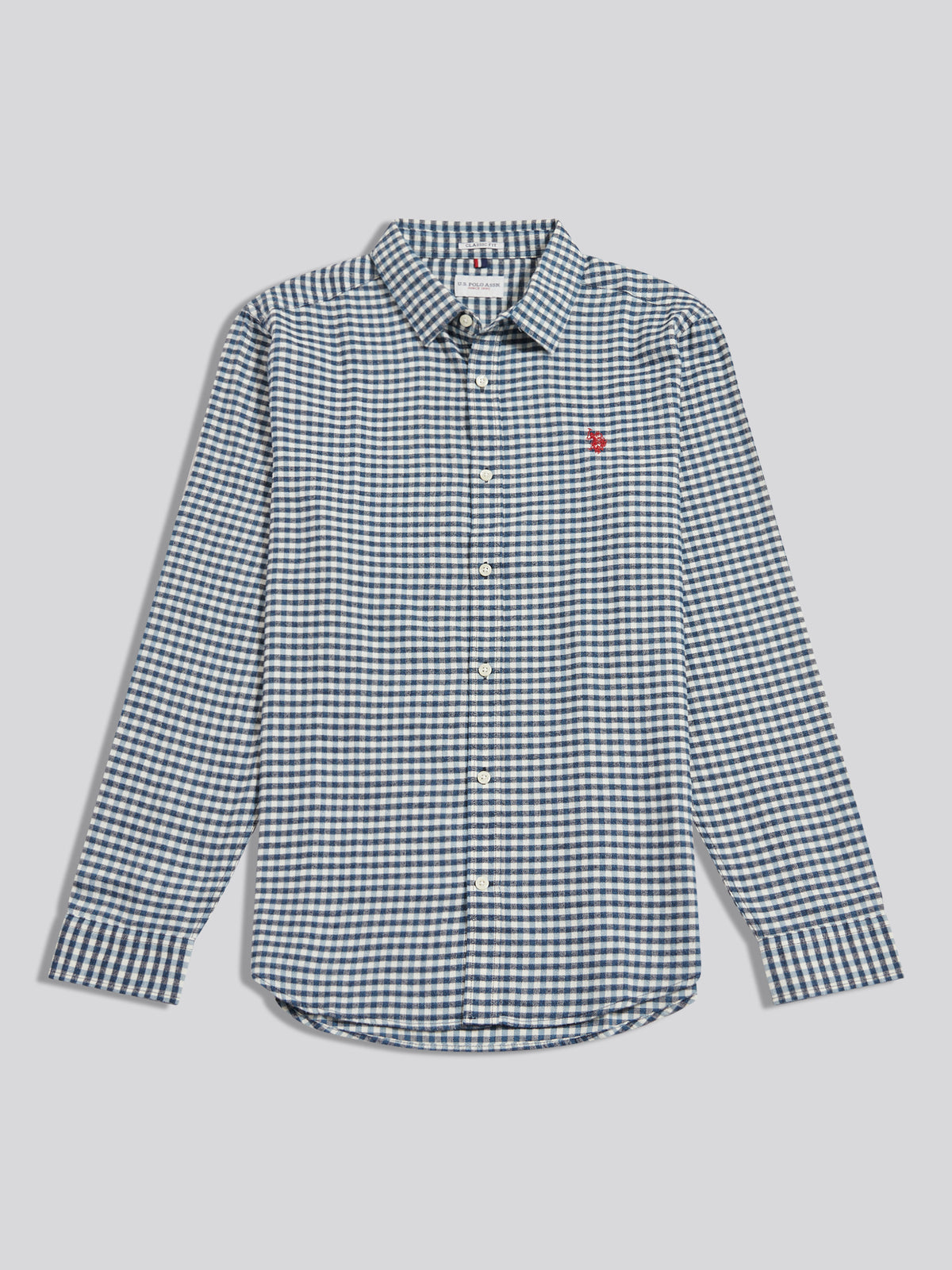 Mens Textured Weave Gingham Shirt Dark Sapphire Navy / Haute Red DHM