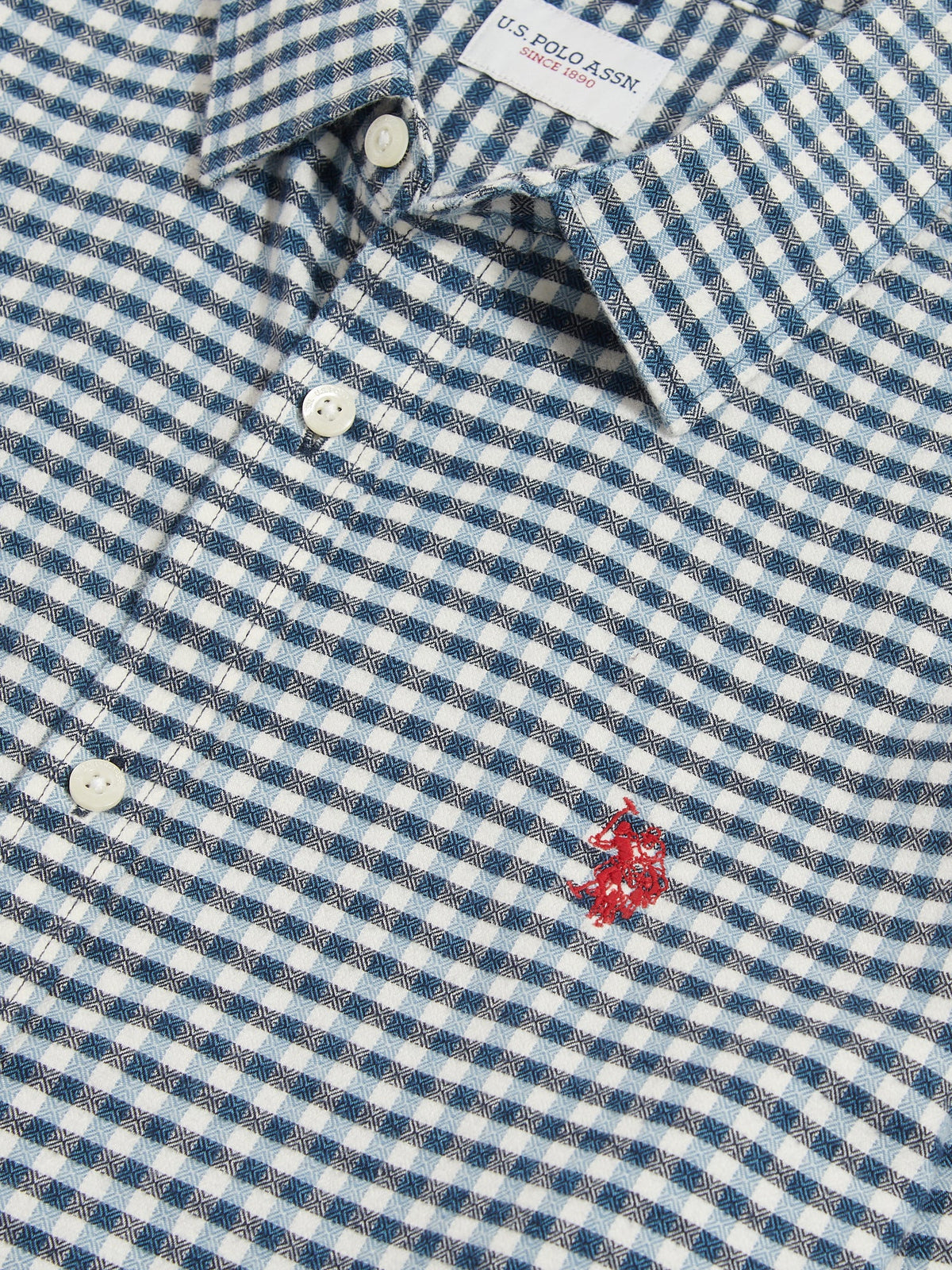 Mens Textured Weave Gingham Shirt Dark Sapphire Navy / Haute Red DHM