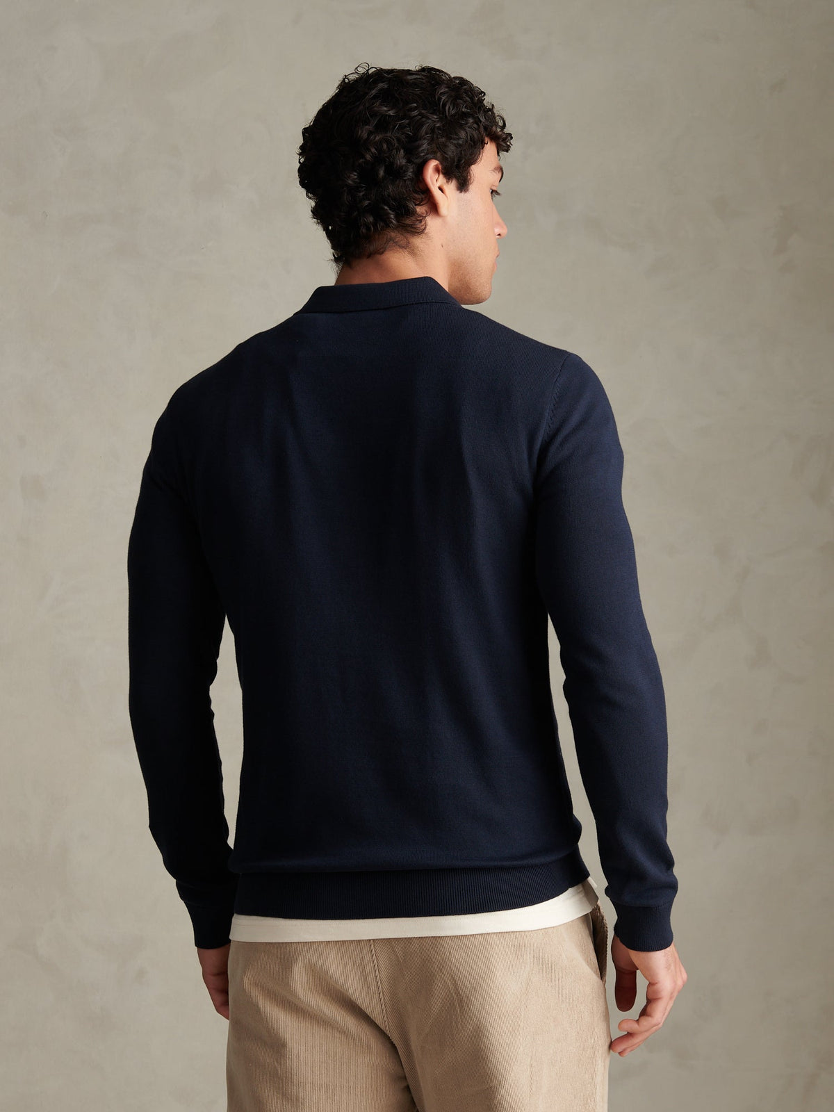 Mens Combed Cotton Open Collar Long Sleeve Polo Shirt Dark Sapphire Navy / Moonlight Blue DHM