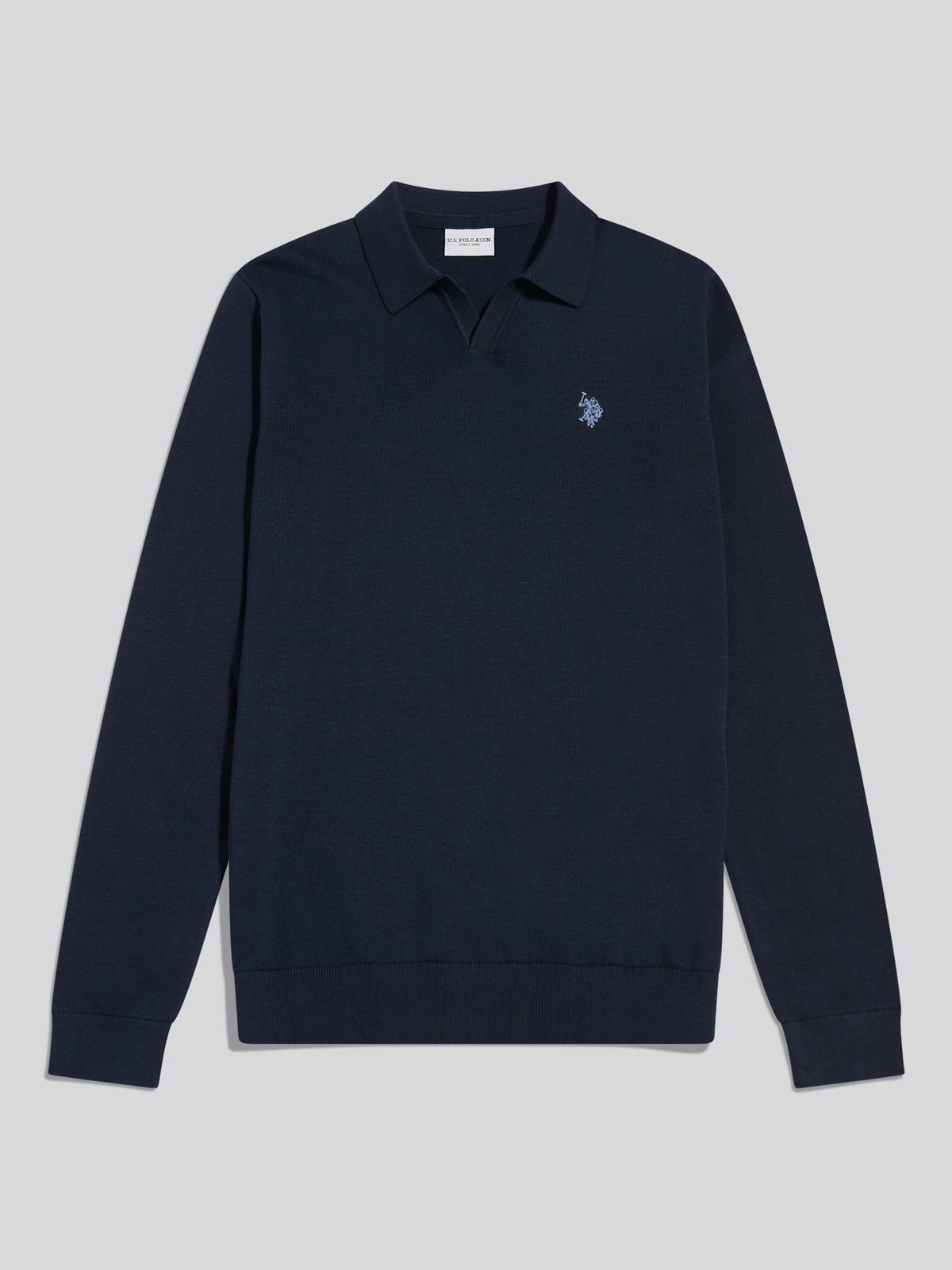 Mens Combed Cotton Open Collar Long Sleeve Polo Shirt Dark Sapphire Navy / Moonlight Blue DHM
