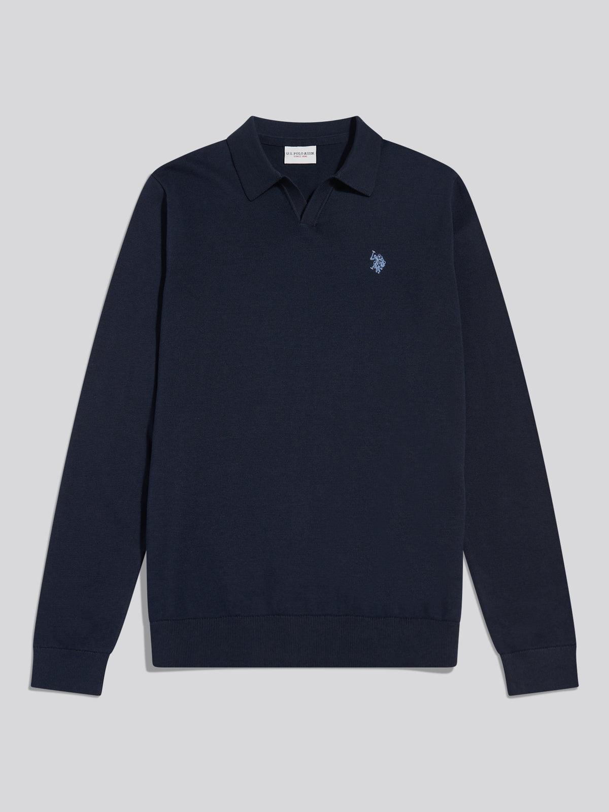 Mens Combed Cotton Open Collar Long Sleeve Polo Shirt Dark Sapphire Navy / Moonlight Blue DHM