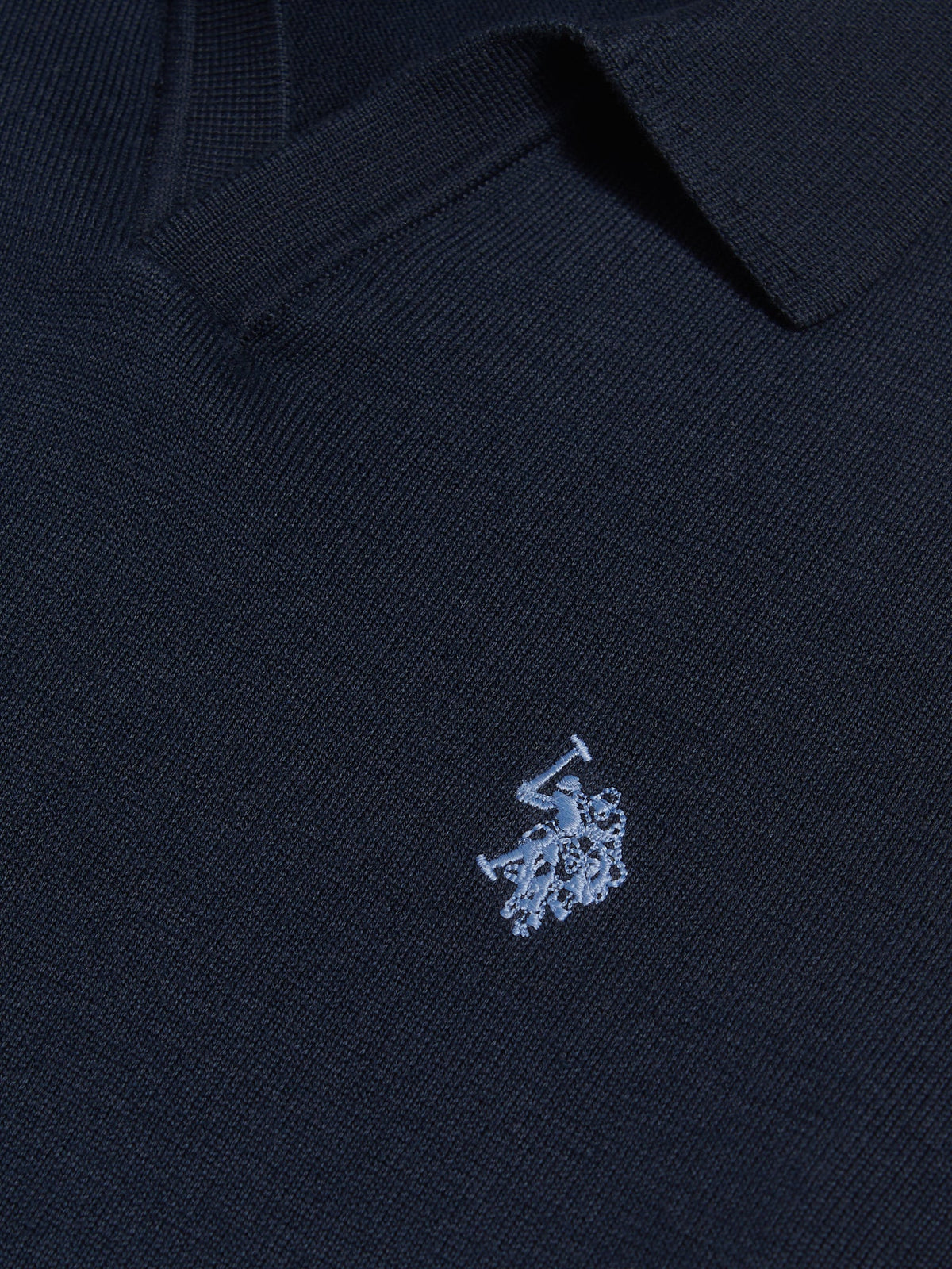 Mens Combed Cotton Open Collar Long Sleeve Polo Shirt Dark Sapphire Navy / Moonlight Blue DHM