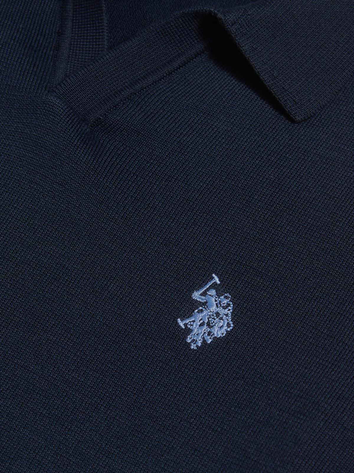 Mens Combed Cotton Open Collar Long Sleeve Polo Shirt Dark Sapphire Navy / Moonlight Blue DHM