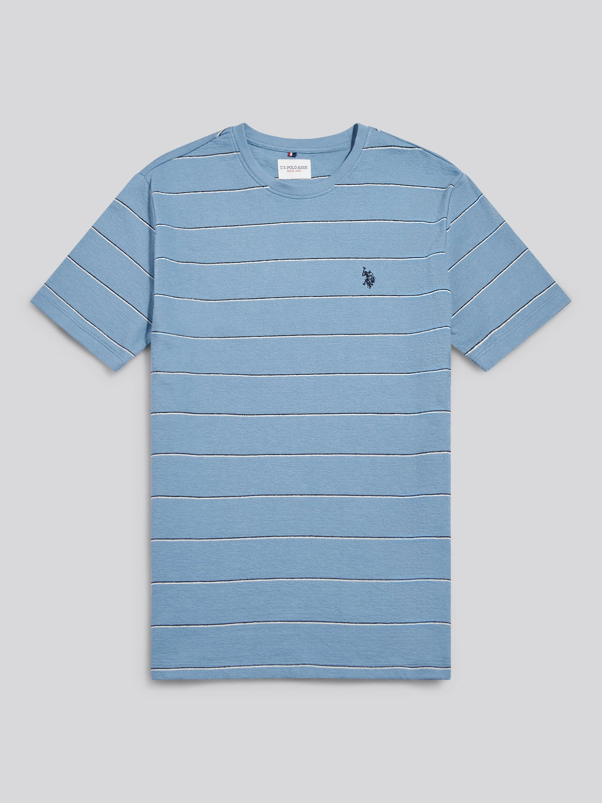 Mens Flat Pile Terry Narrow Stripe T-Shirt Ashleigh Blue