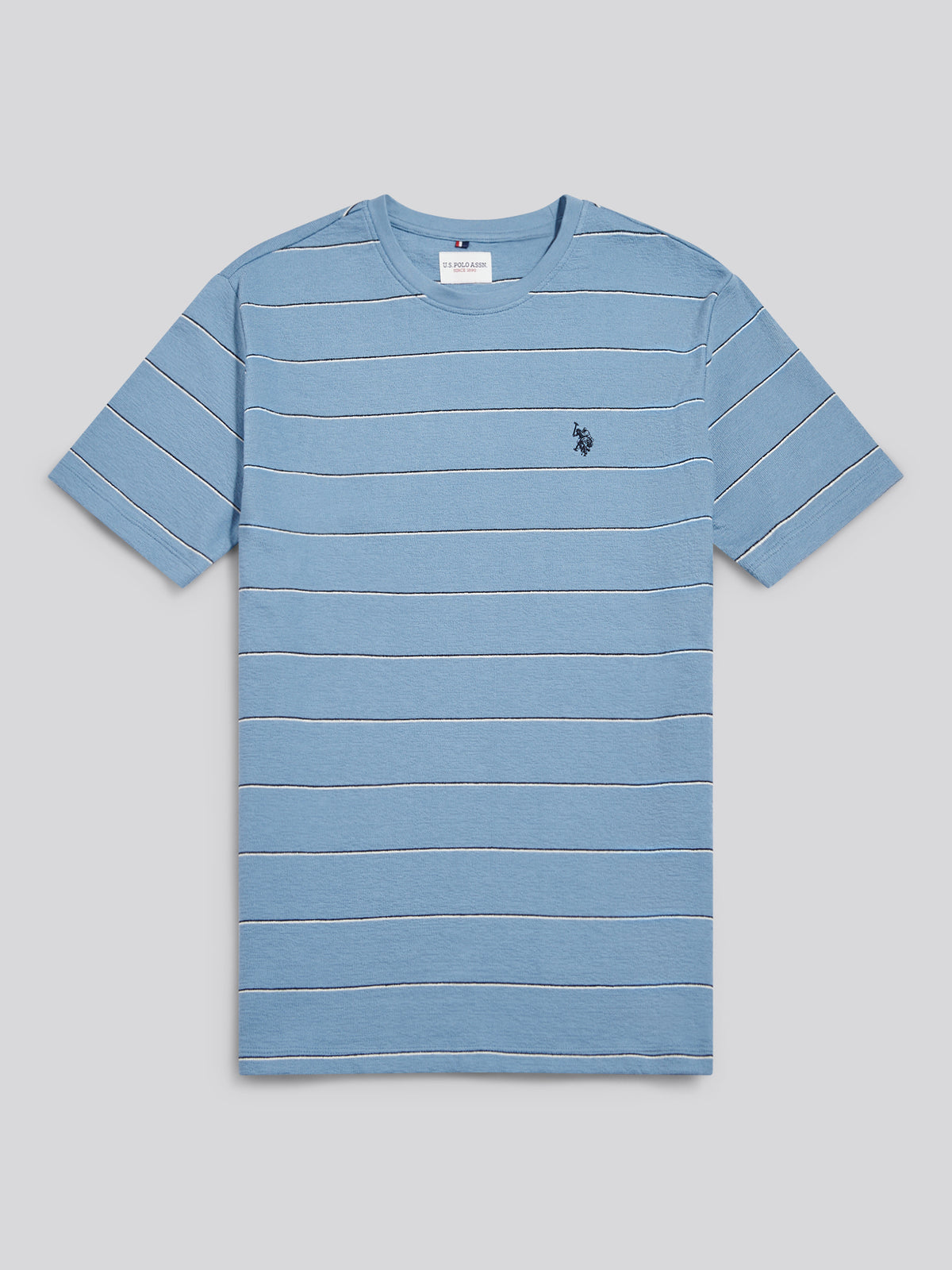 Mens Flat Pile Terry Narrow Stripe T-Shirt Ashleigh Blue