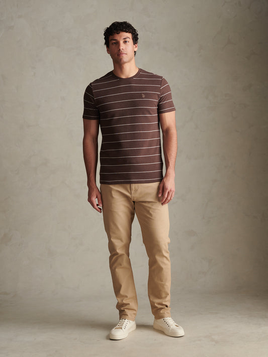 Mens Flat Pile Terry Narrow Stripe T-Shirt Bracken