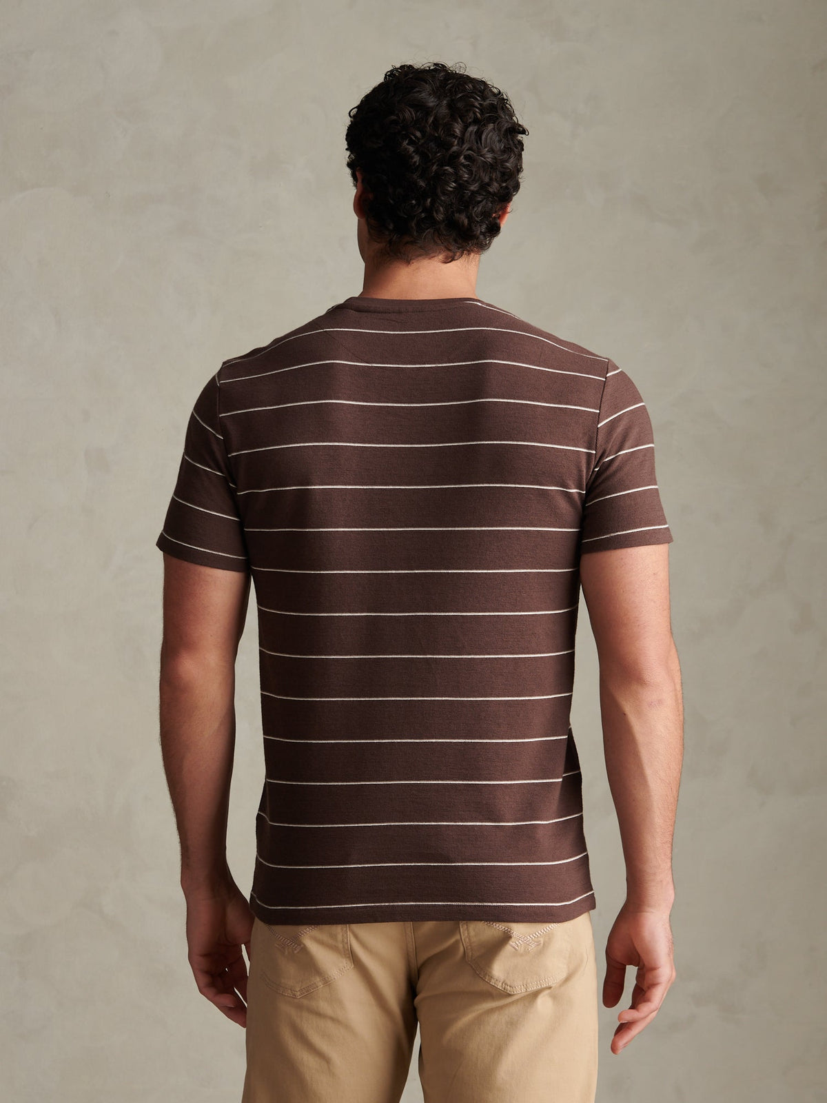 Mens Flat Pile Terry Narrow Stripe T-Shirt Bracken