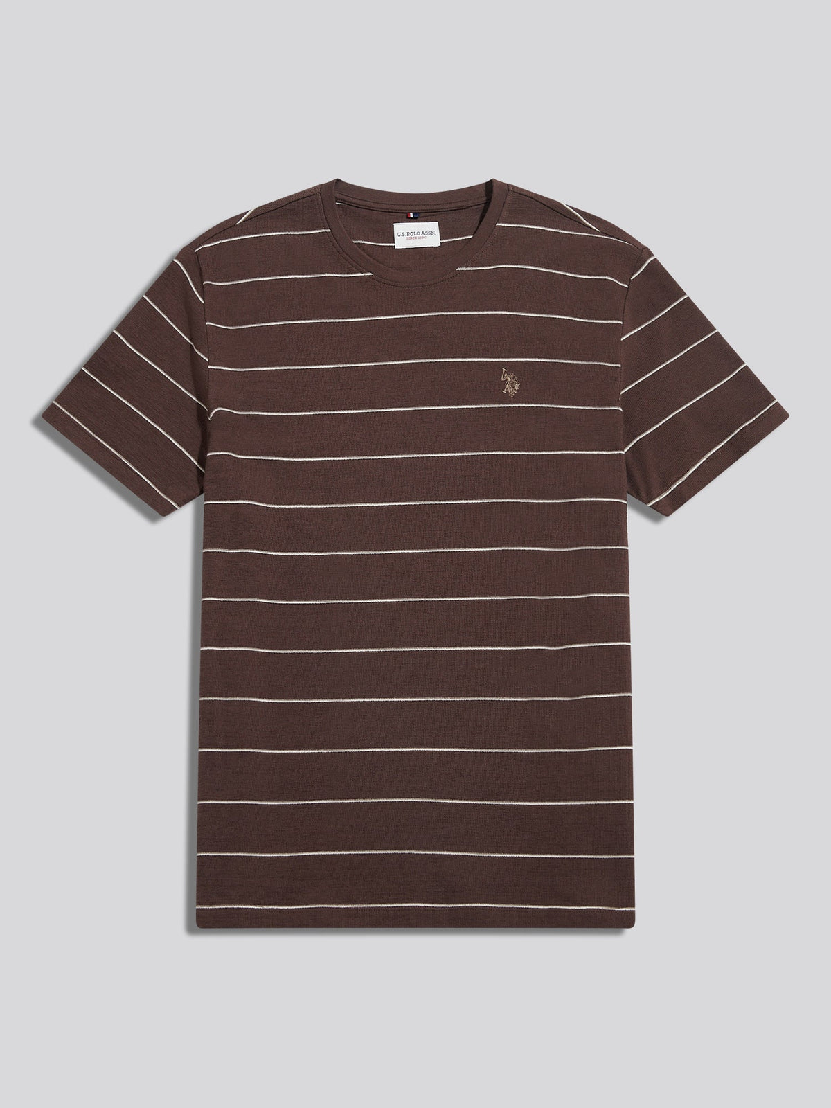 Mens Flat Pile Terry Narrow Stripe T-Shirt Bracken
