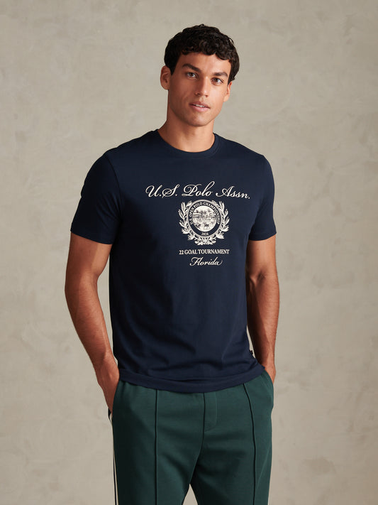 Mens Collegiate Goal Tournament Graphic T-Shirt Dark Sapphire Navy