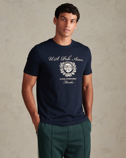 Mens Collegiate Goal Tournament Graphic T-Shirt Dark Sapphire Navy