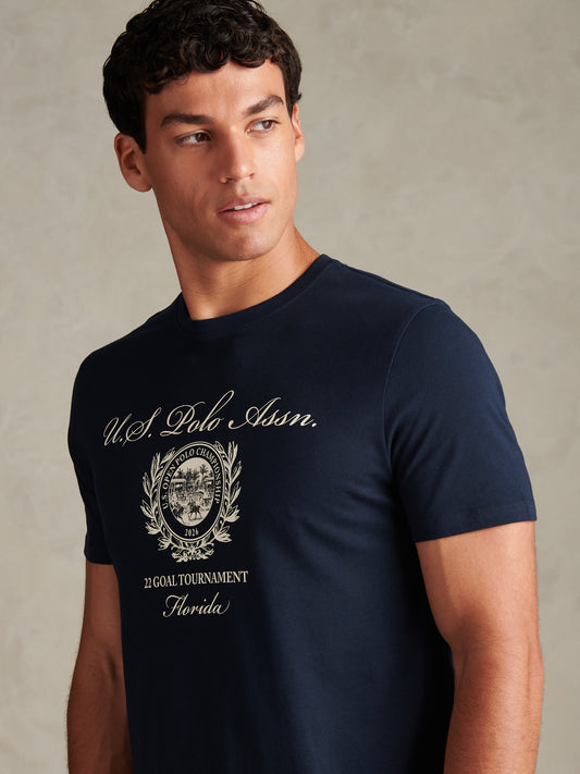 Mens Collegiate Goal Tournament Graphic T-Shirt Dark Sapphire Navy