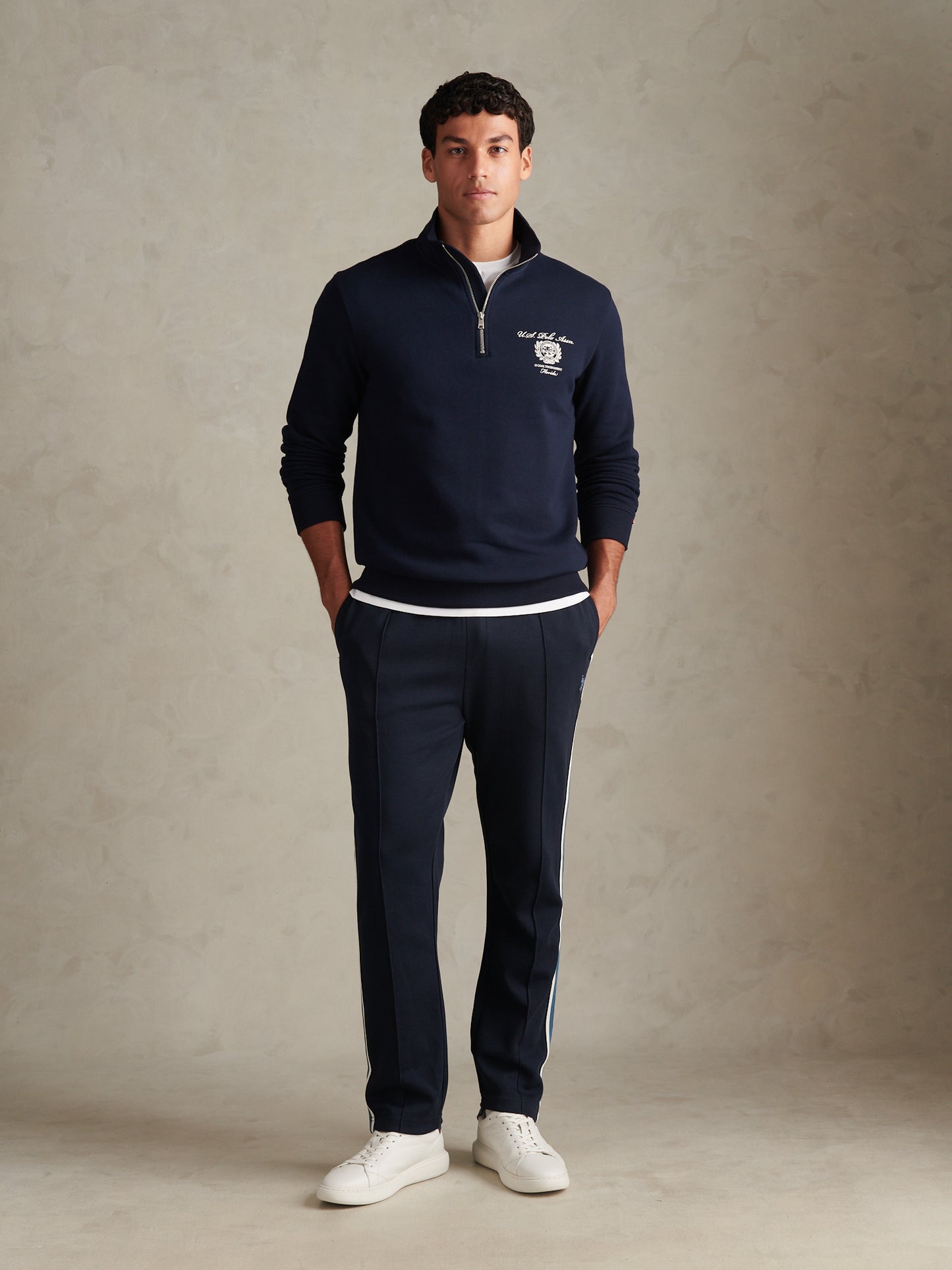 Mens Collegiate Goal Tournament Quarter Zip Sweatshirt Dark Sapphire Navy