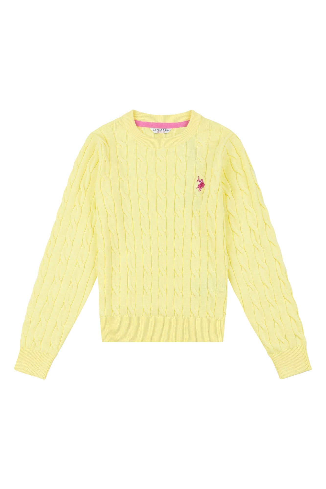 U.S. Polo Assn. Girls Cable Knit Jumper in Yellow Pear
