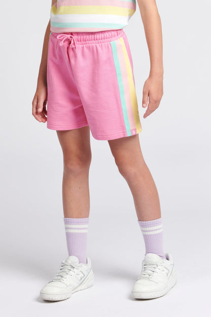 U.S. Polo Assn. Girls Stripe Shorts in Pink Cosmos