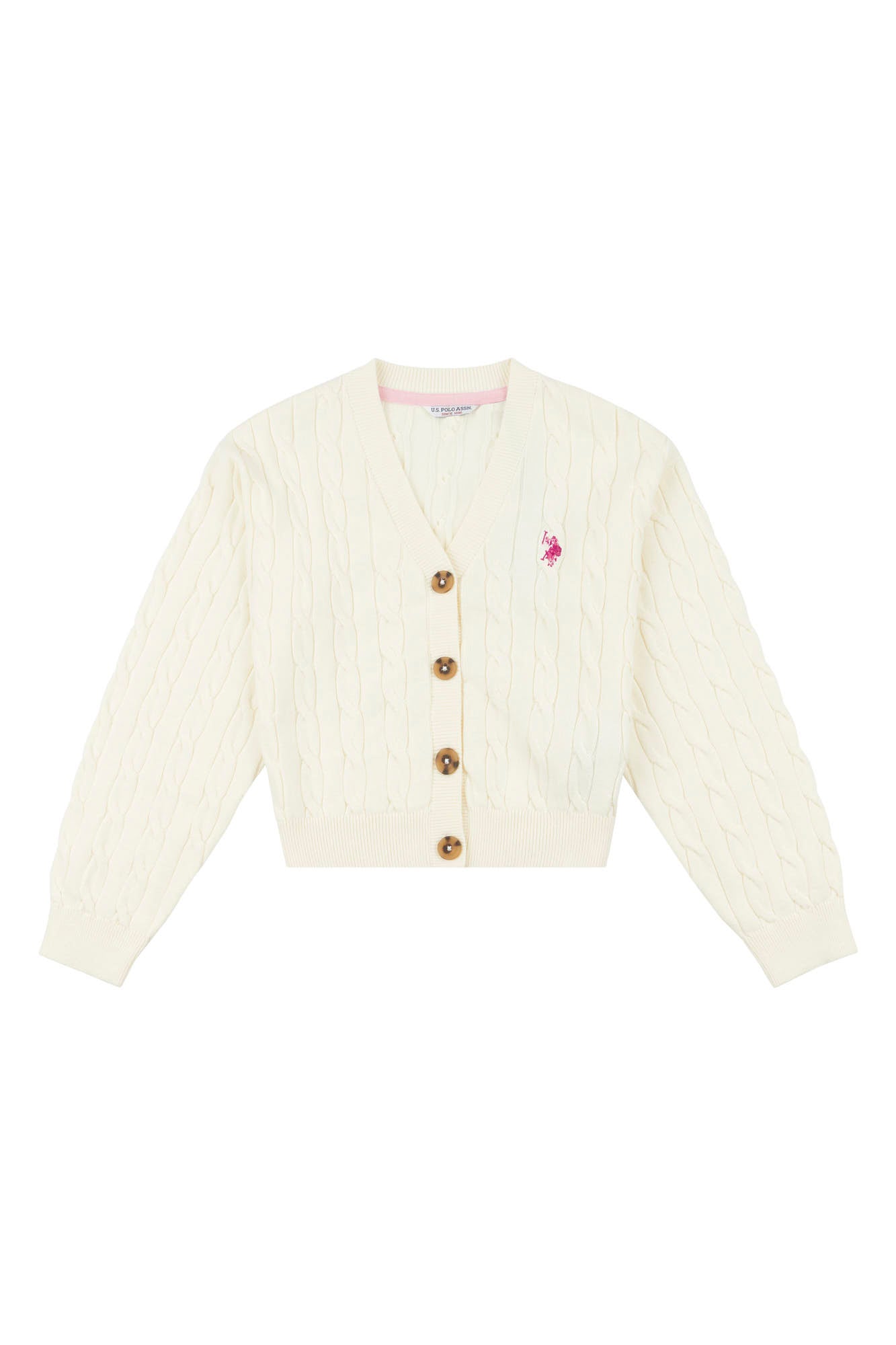 U.S. Polo Assn. Girls Cable Knit Cardigan in Egret