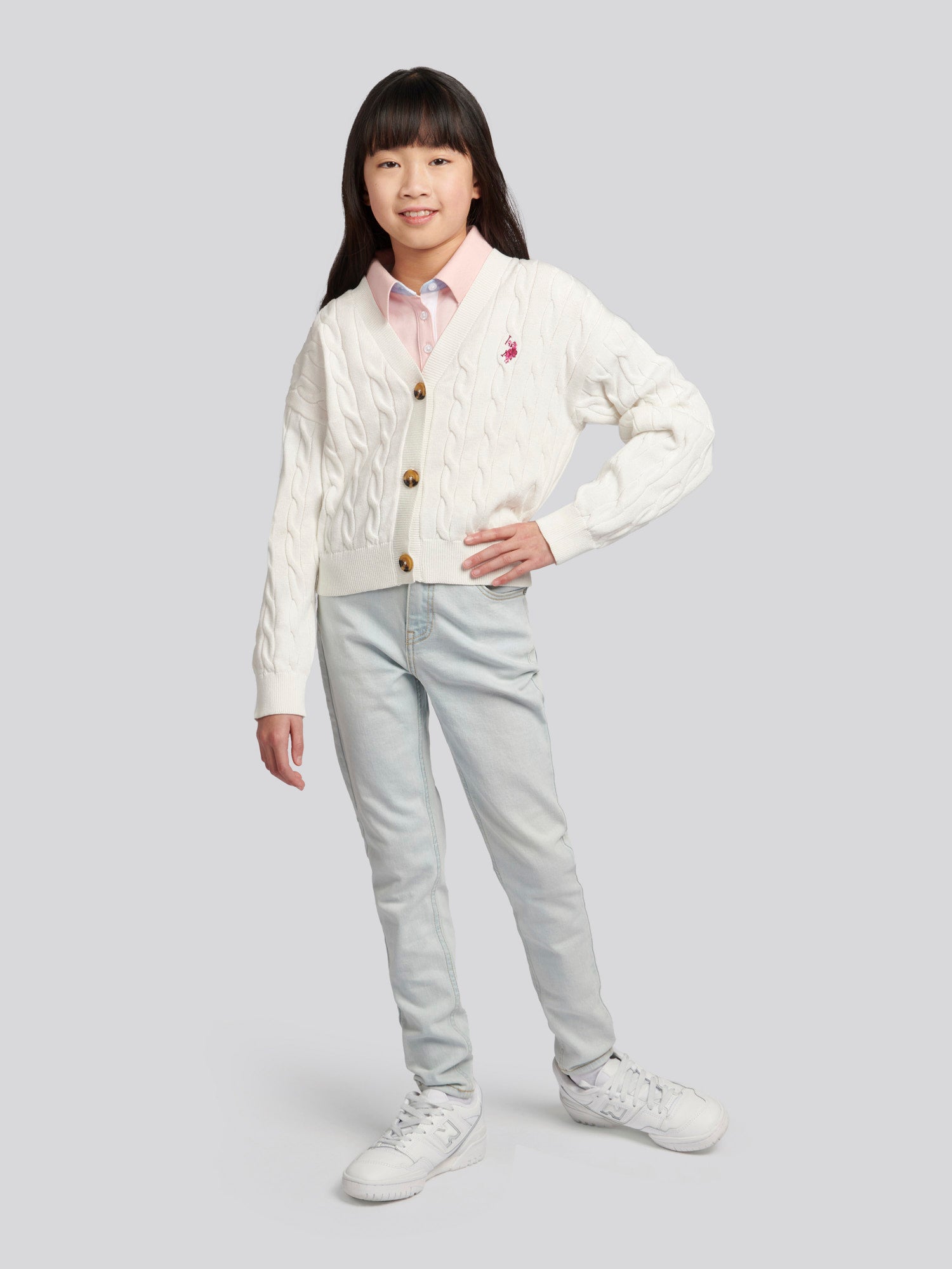 Girls Cable Knit Cardigan in Marshmallow