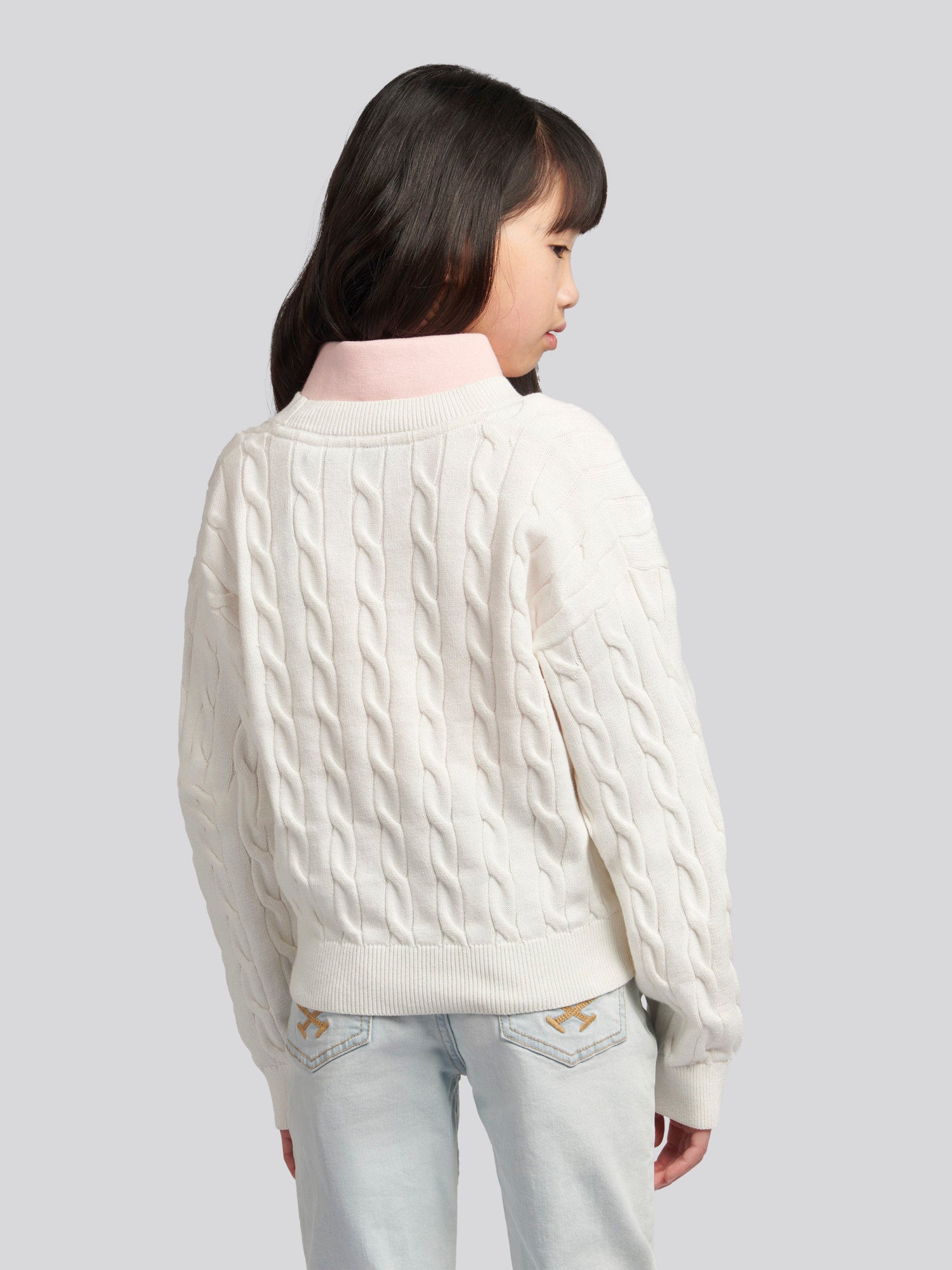 Girls Cable Knit Cardigan in Marshmallow