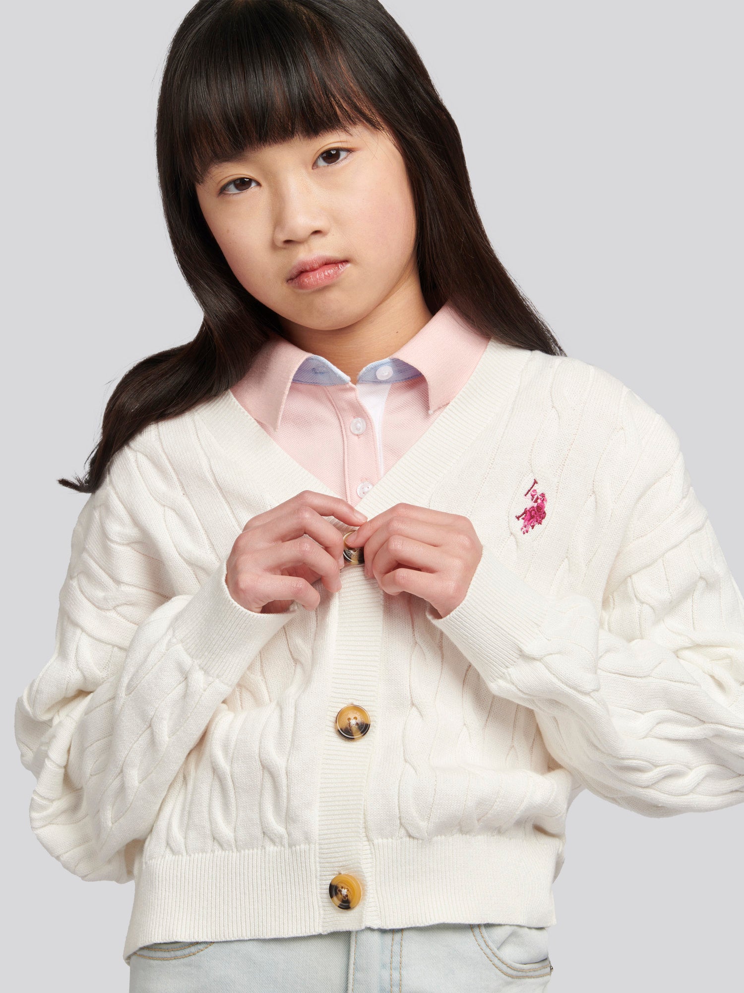 Girls Cable Knit Cardigan in Marshmallow