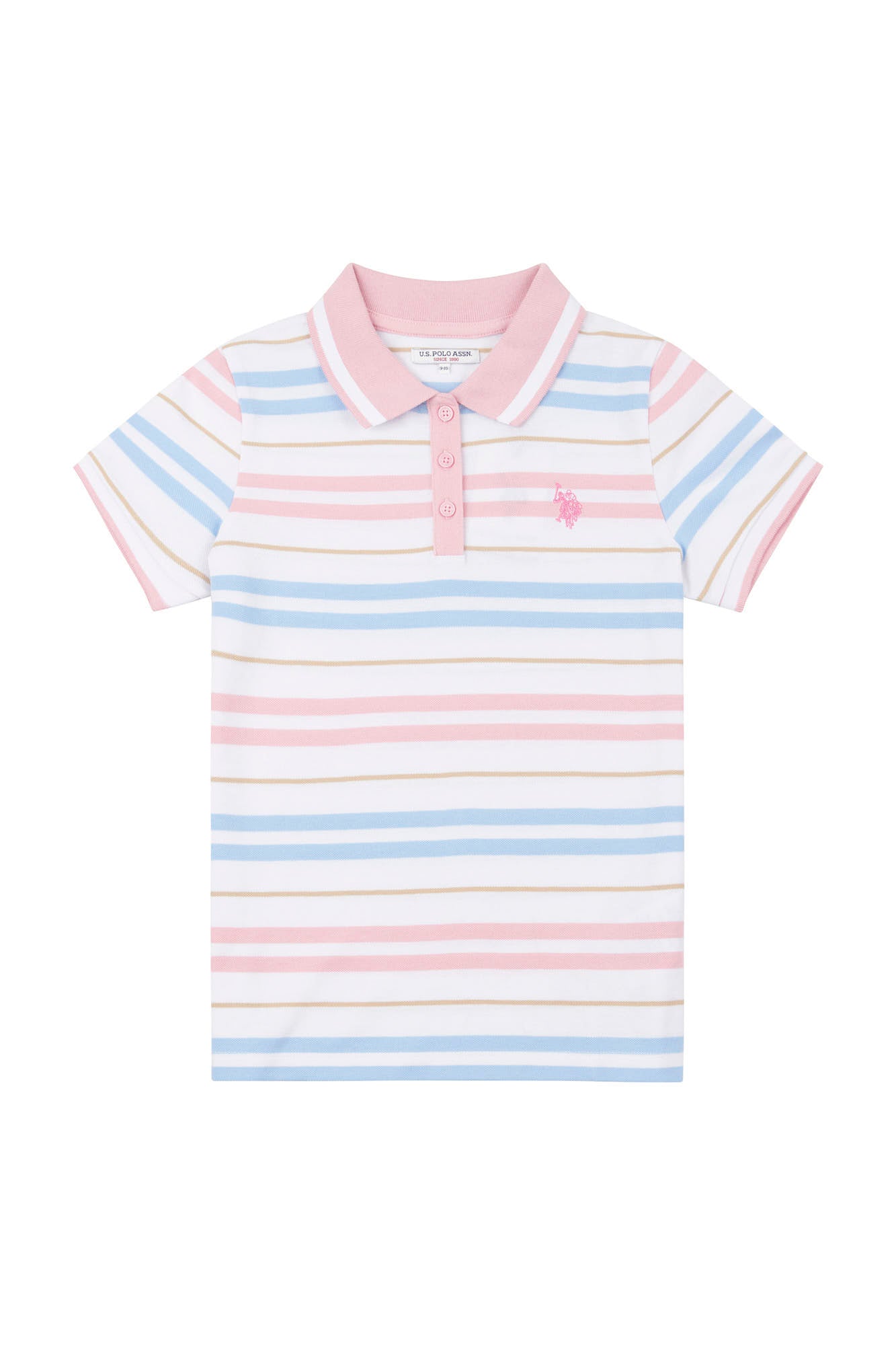 U.S. Polo Assn. Girls Stripe Pique Polo Shirt in Romance Rose