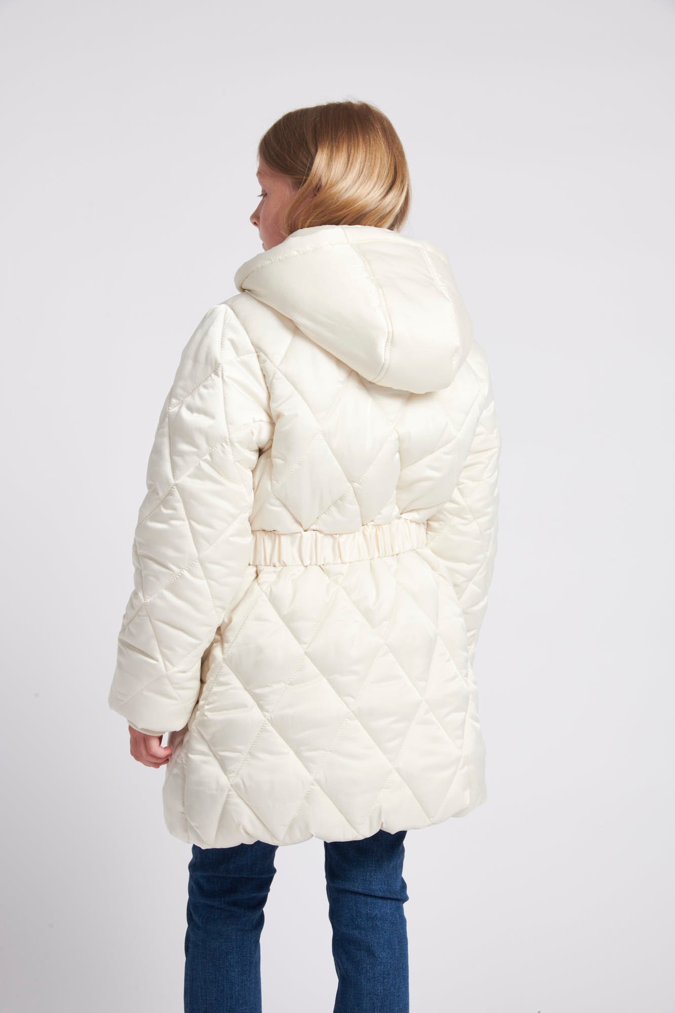 Girls Belted Puffer Coat in Turtle Dove