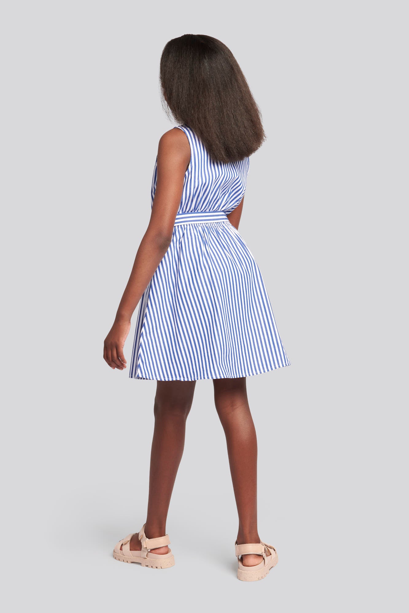 Girls Striped Sleeveless Shirt Dress in Regatta Blue