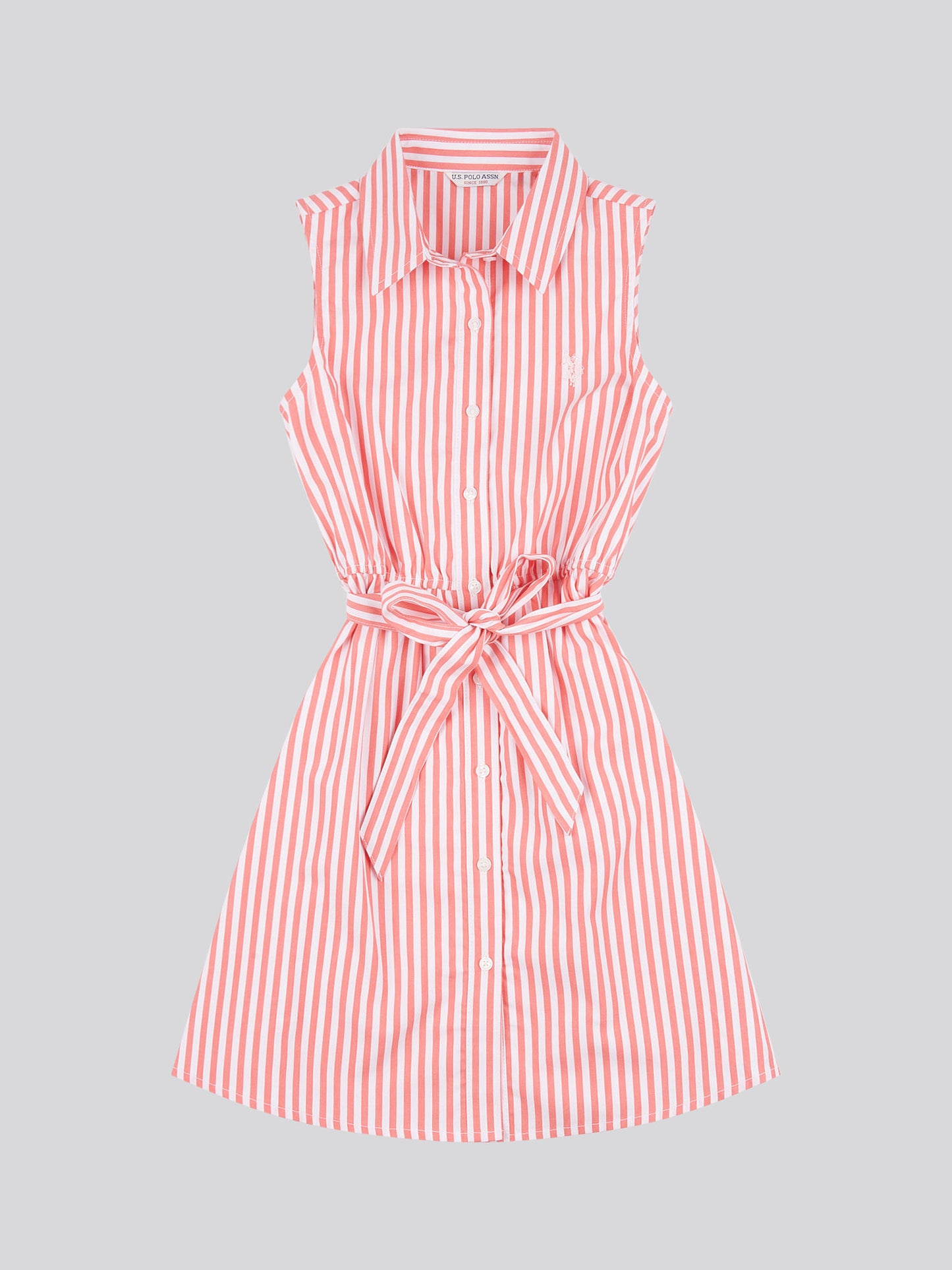 Girls Striped Sleeveless Shirt Dress in Sugar Coral