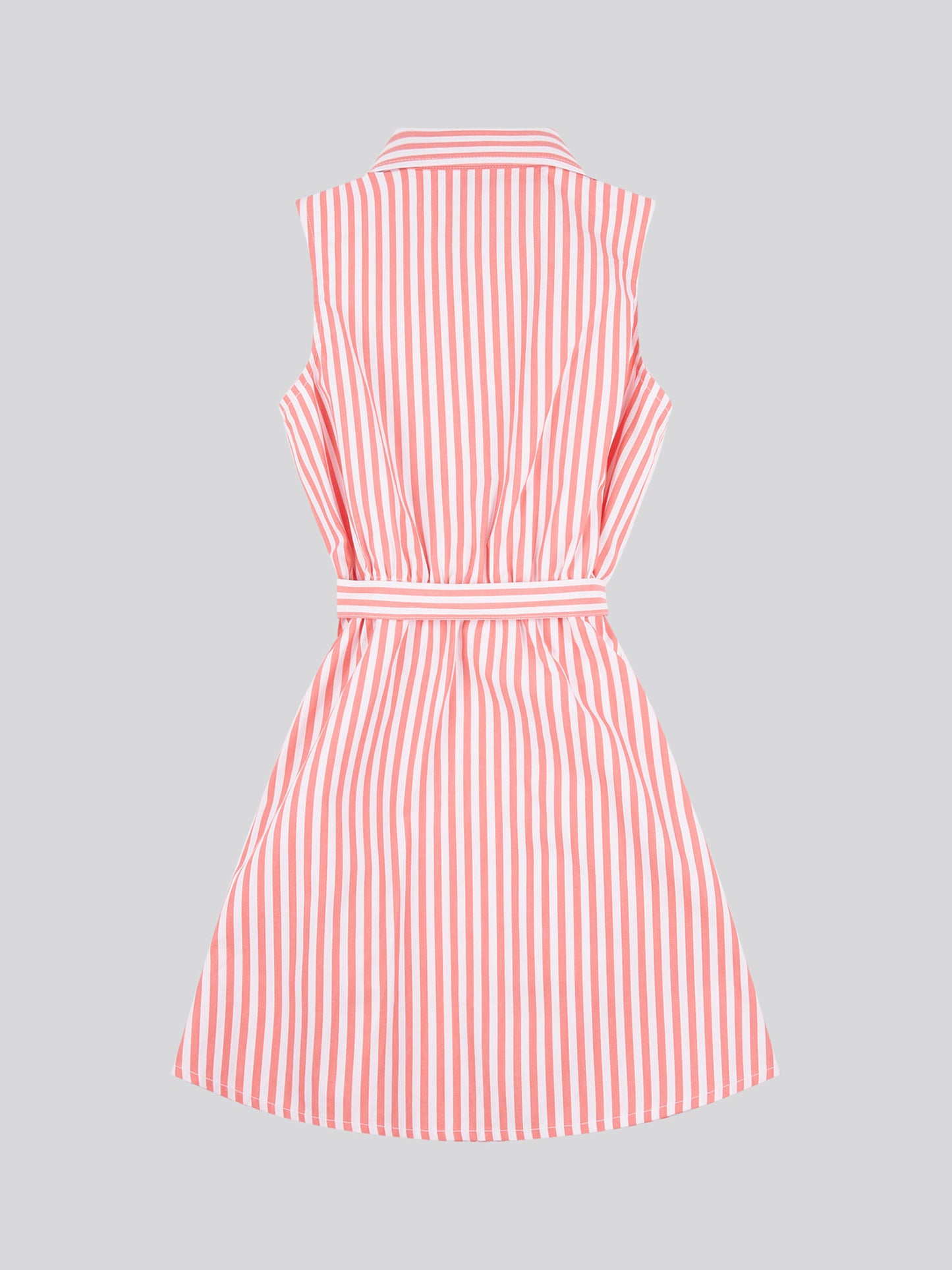 Girls Striped Sleeveless Shirt Dress in Sugar Coral
