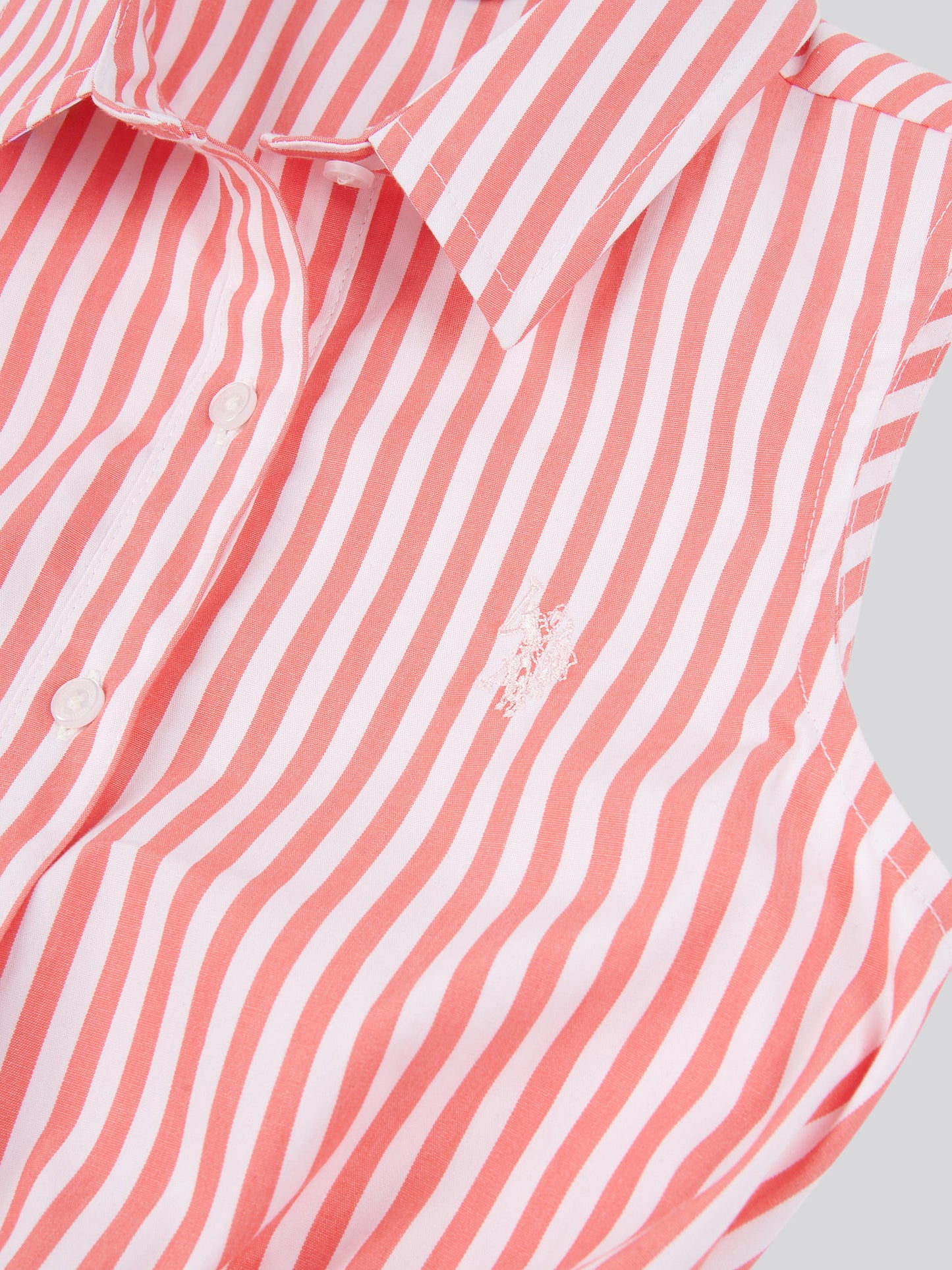 Girls Striped Sleeveless Shirt Dress in Sugar Coral