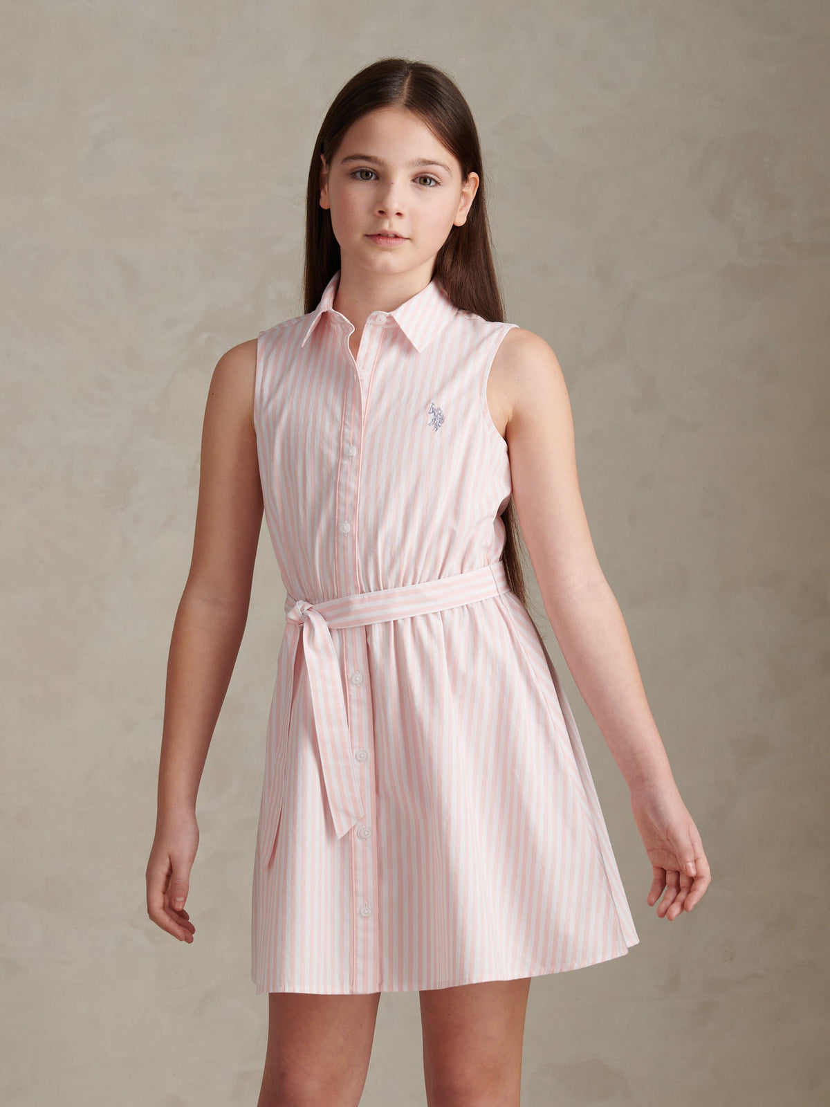 TGirls Striped Sleeveless Shirt Dress Crystal Rose