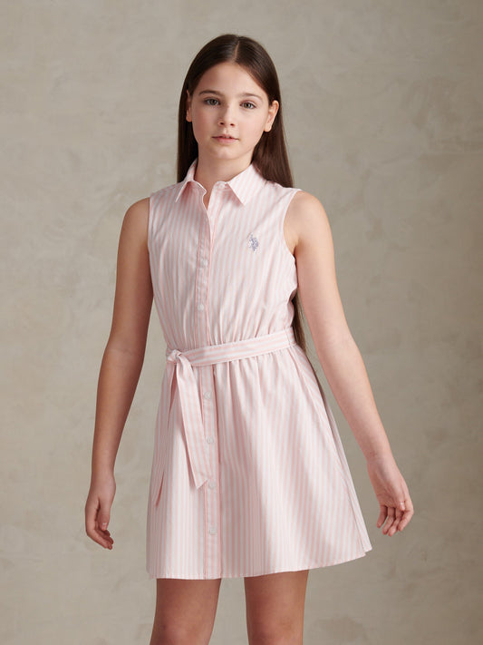 TGirls Striped Sleeveless Shirt Dress Crystal Rose