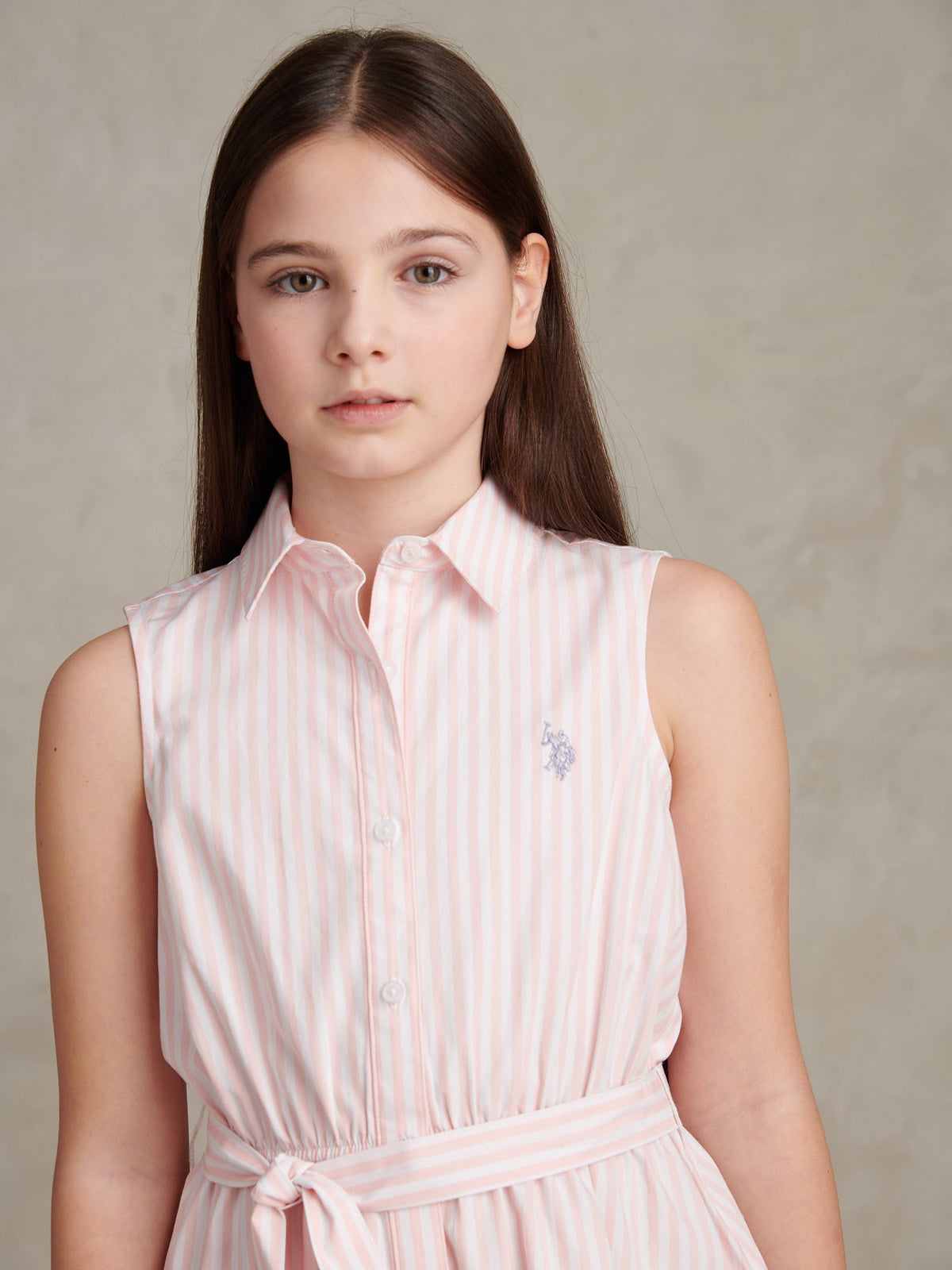 TGirls Striped Sleeveless Shirt Dress Crystal Rose