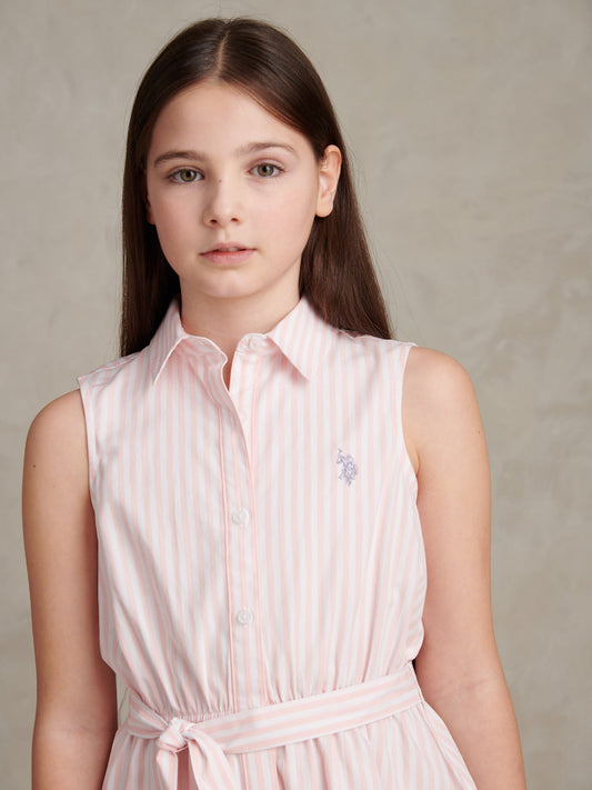 TGirls Striped Sleeveless Shirt Dress Crystal Rose