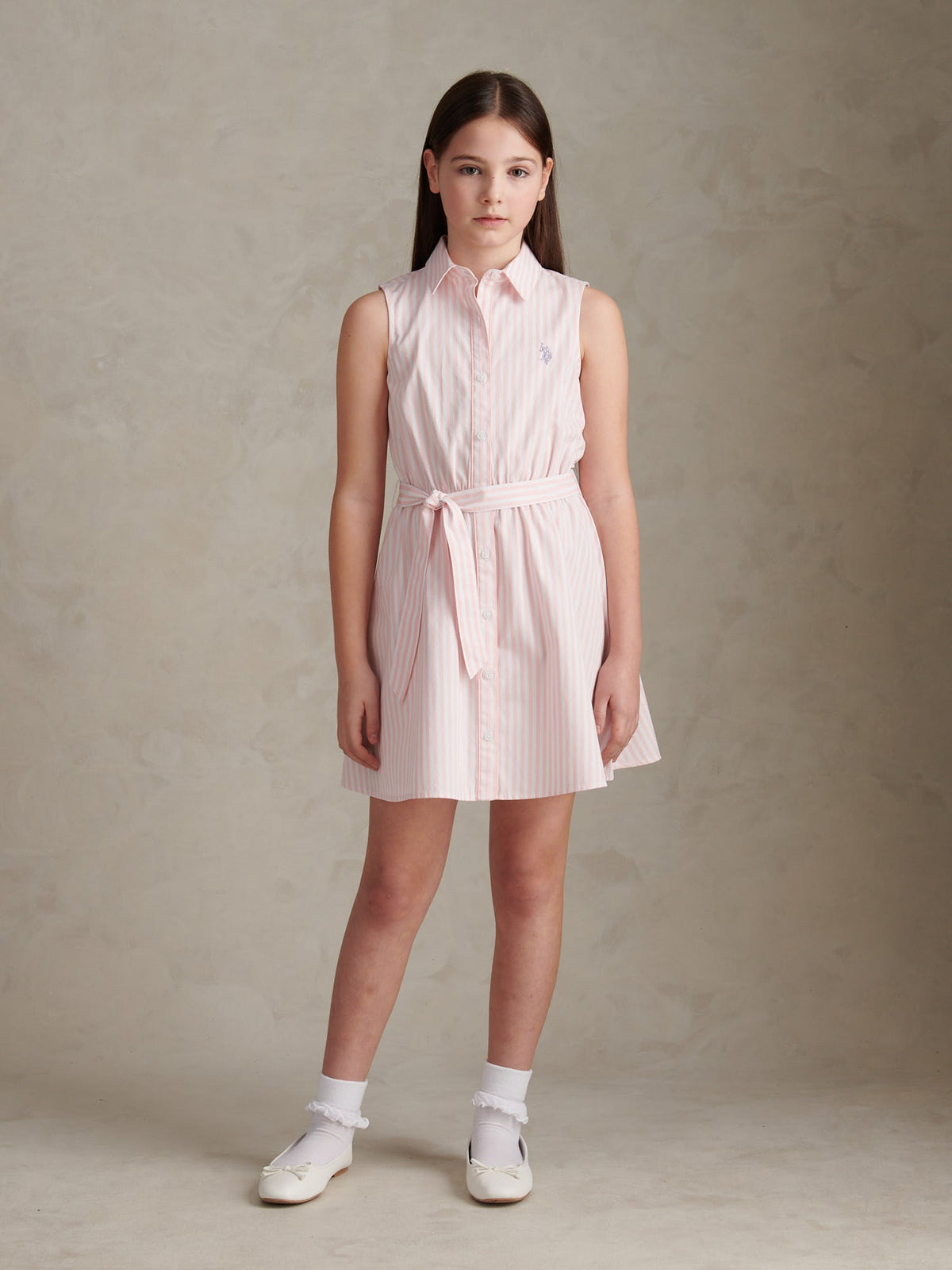 TGirls Striped Sleeveless Shirt Dress Crystal Rose
