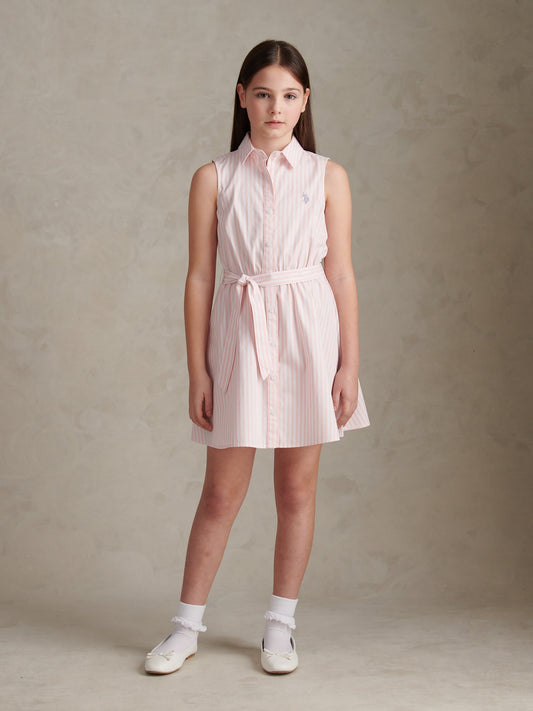 TGirls Striped Sleeveless Shirt Dress Crystal Rose