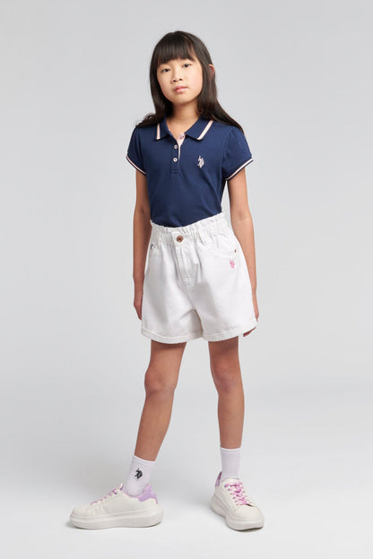 Girls Paperbag Waist Twill Shorts in Bright White