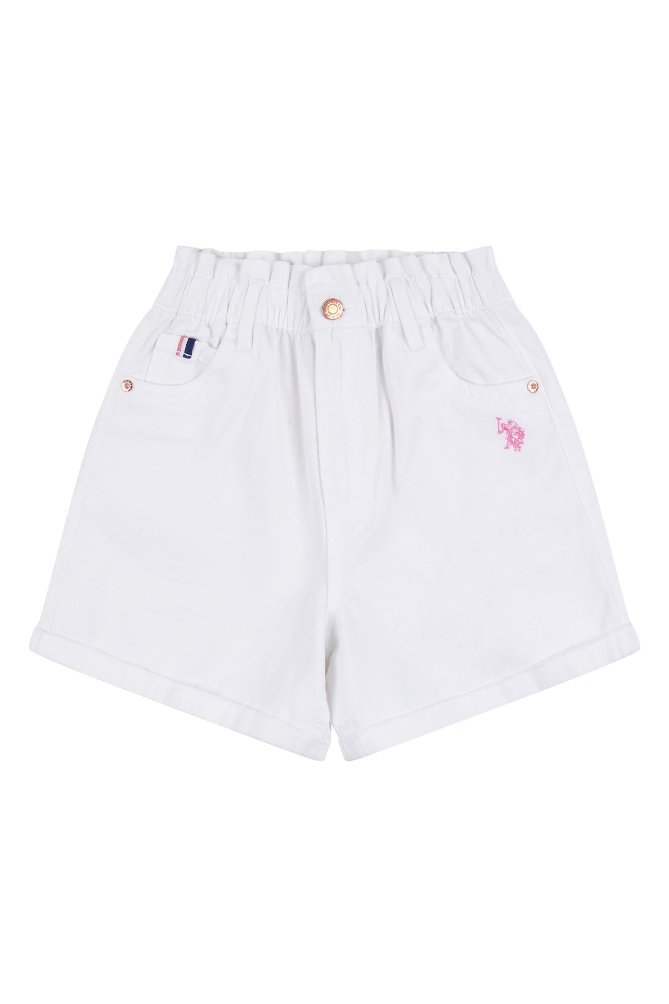 Girls Paperbag Waist Twill Shorts in Bright White