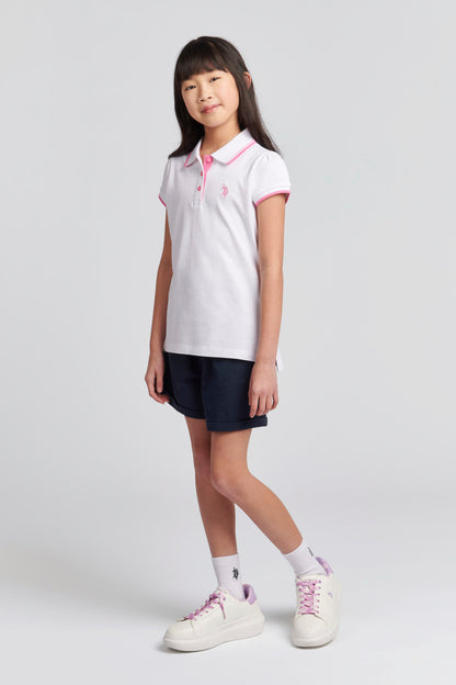 Girls Cap Sleeve Polo Shirt in Bright White