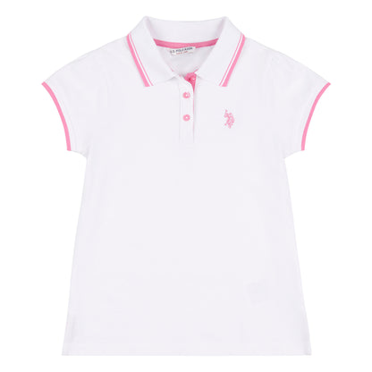 Girls Cap Sleeve Polo Shirt in Bright White