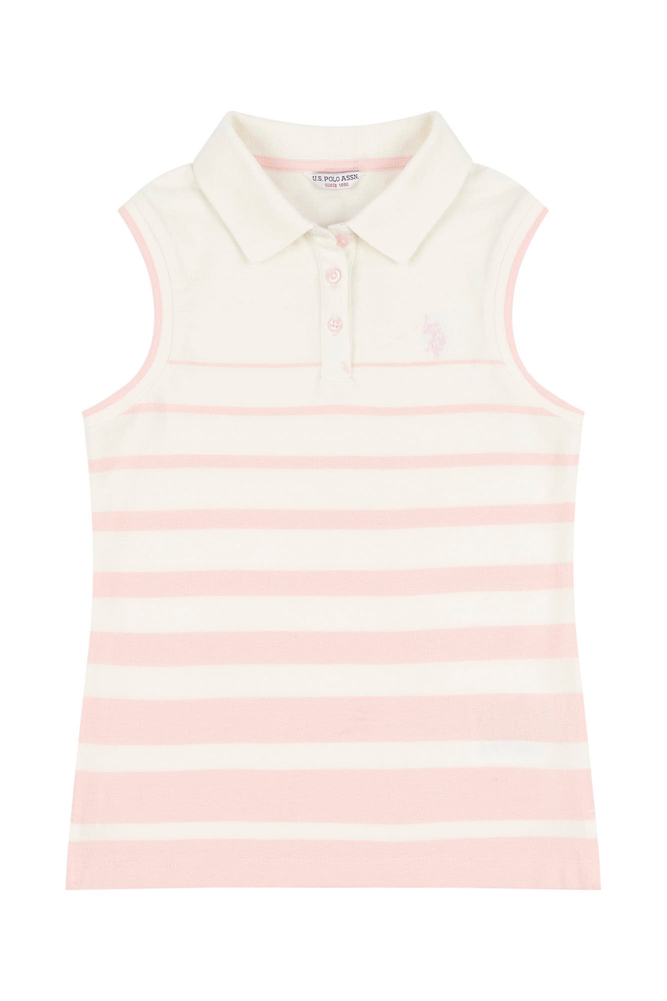 Girls Stripe Sleeveless Polo Shirt in Marshmallow