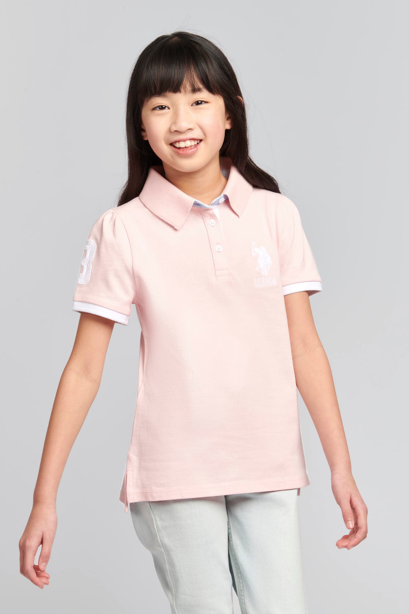 Girls Player 3 Pique Polo Shirt in Crystal Rose