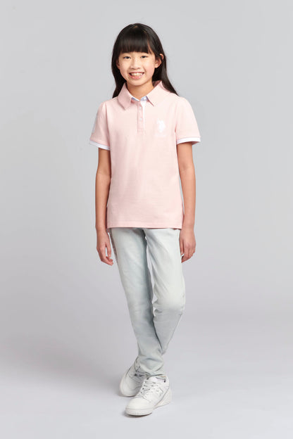 Girls Player 3 Pique Polo Shirt in Crystal Rose